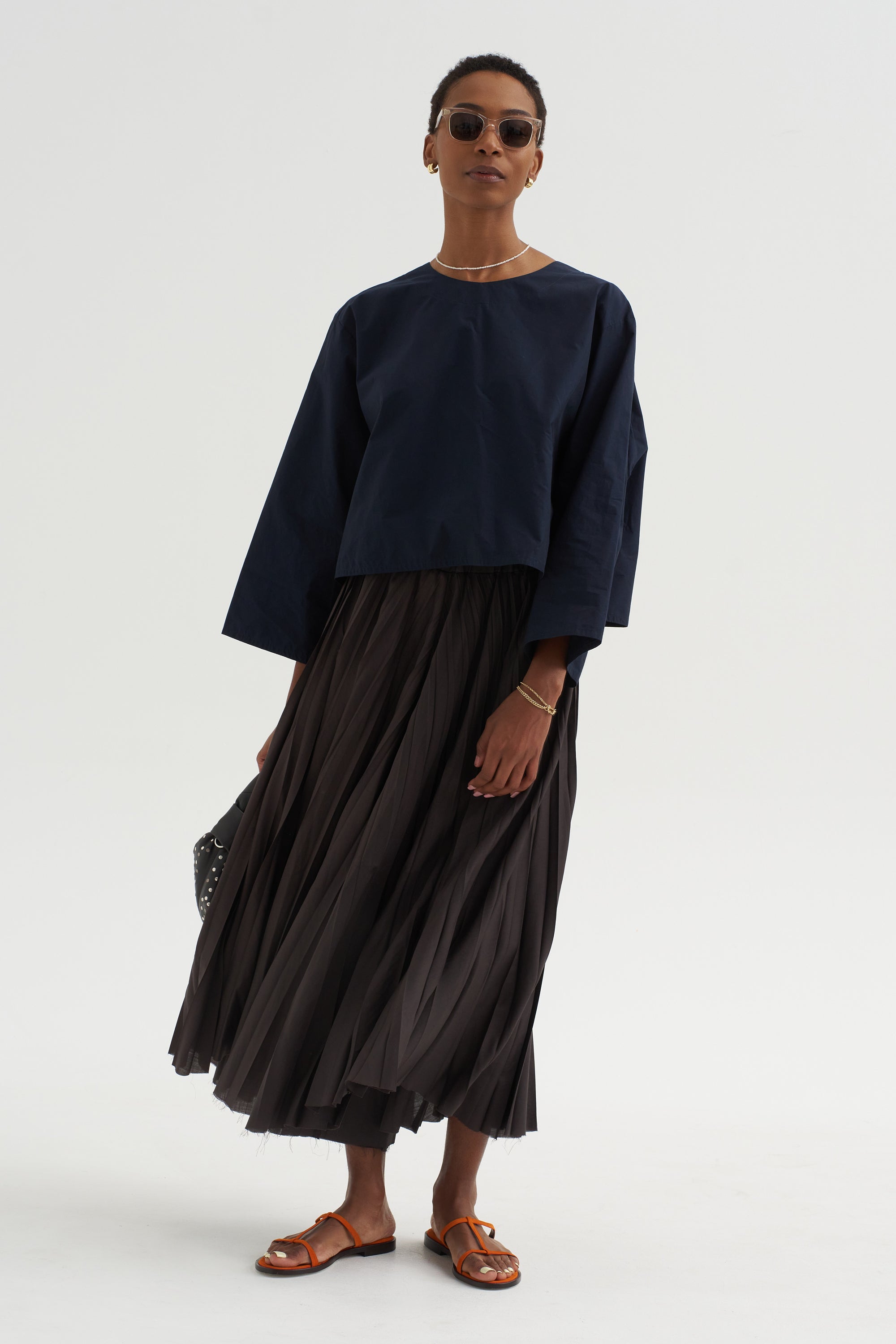 Pleated Pants Voile, Ebano