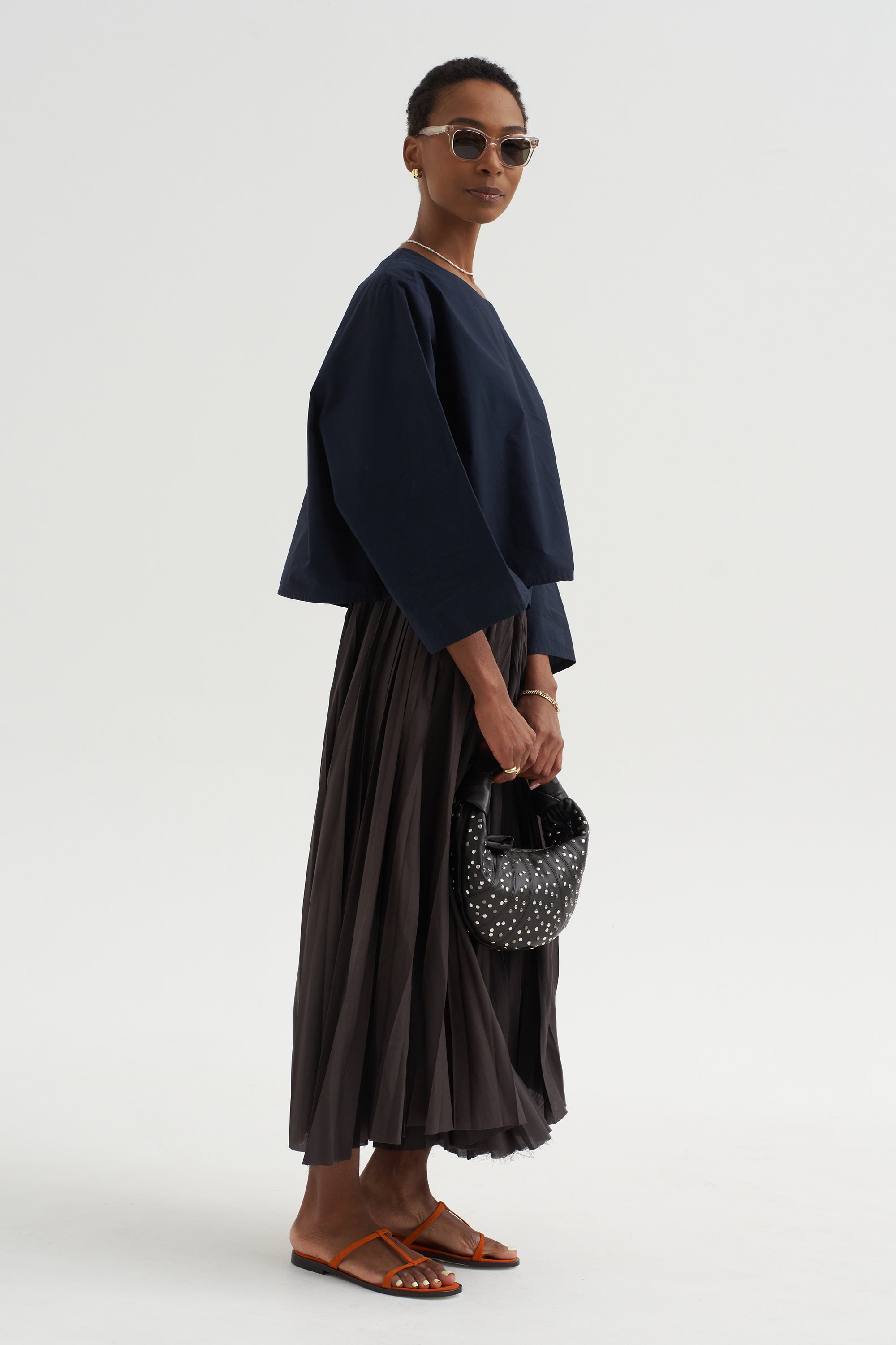 Pleated Pants Voile, Ebano