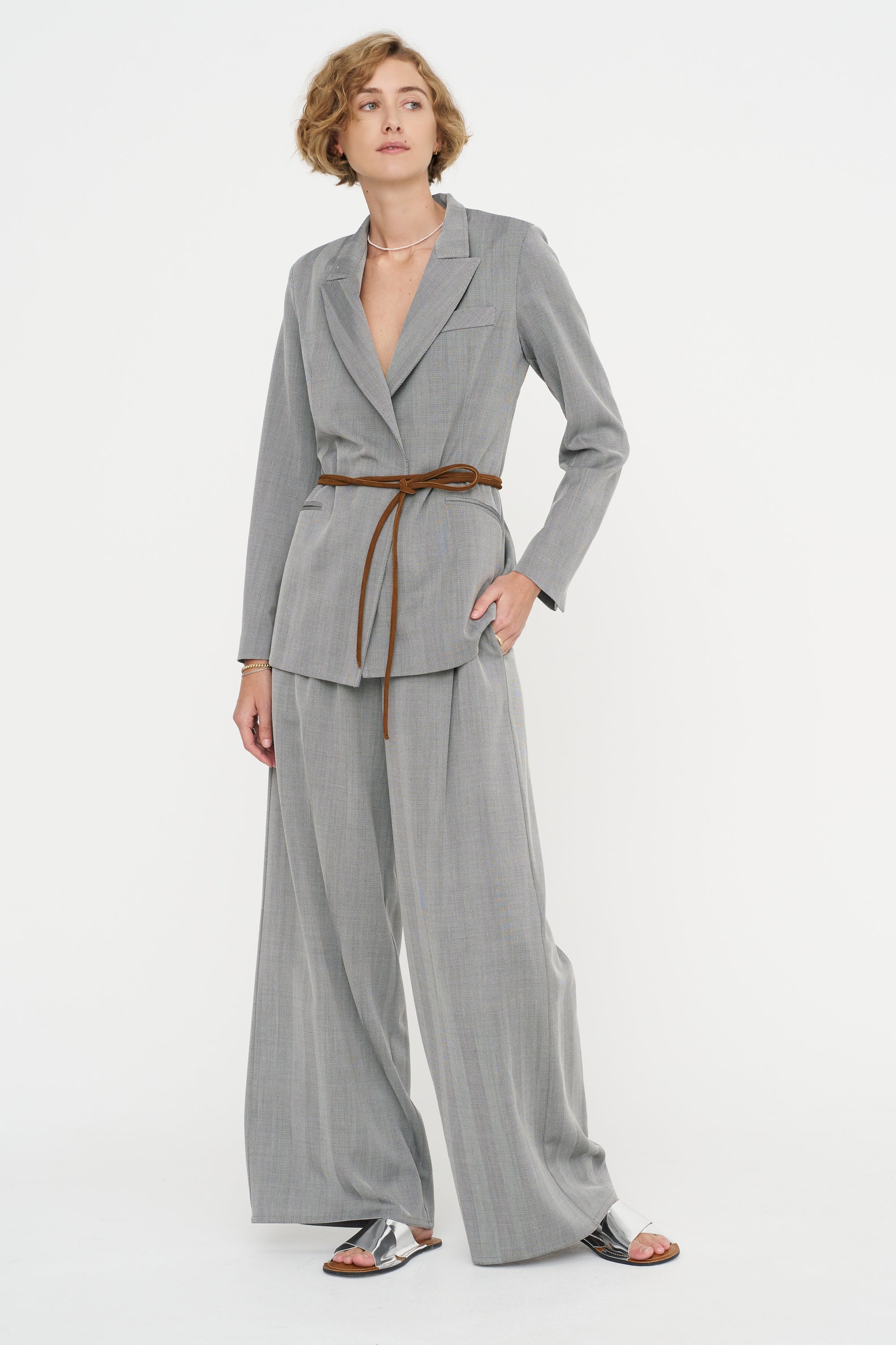 Loose Blazer - Fischgrat, Silver Grey