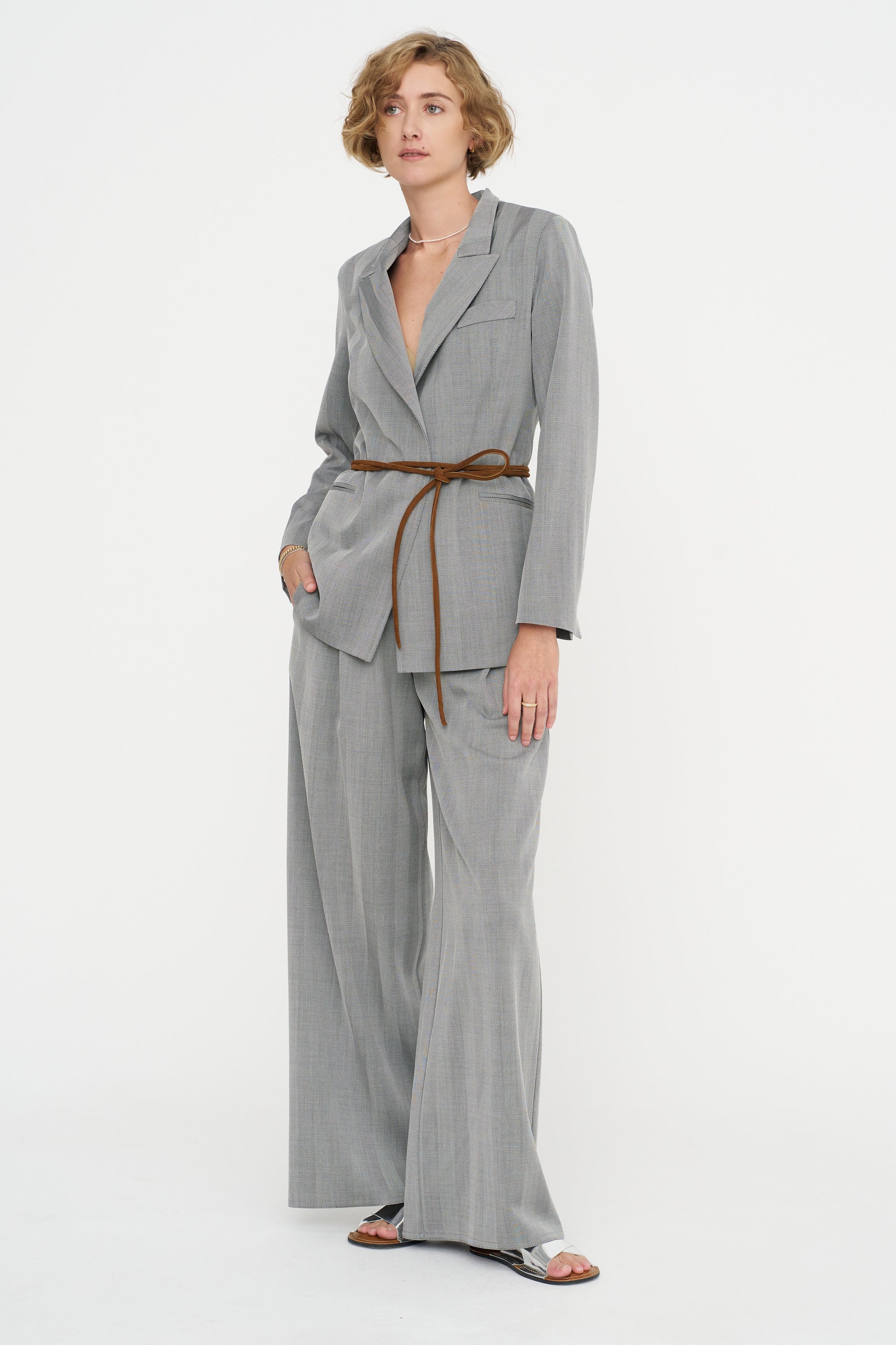Loose Blazer - Fischgrat, Silver Grey
