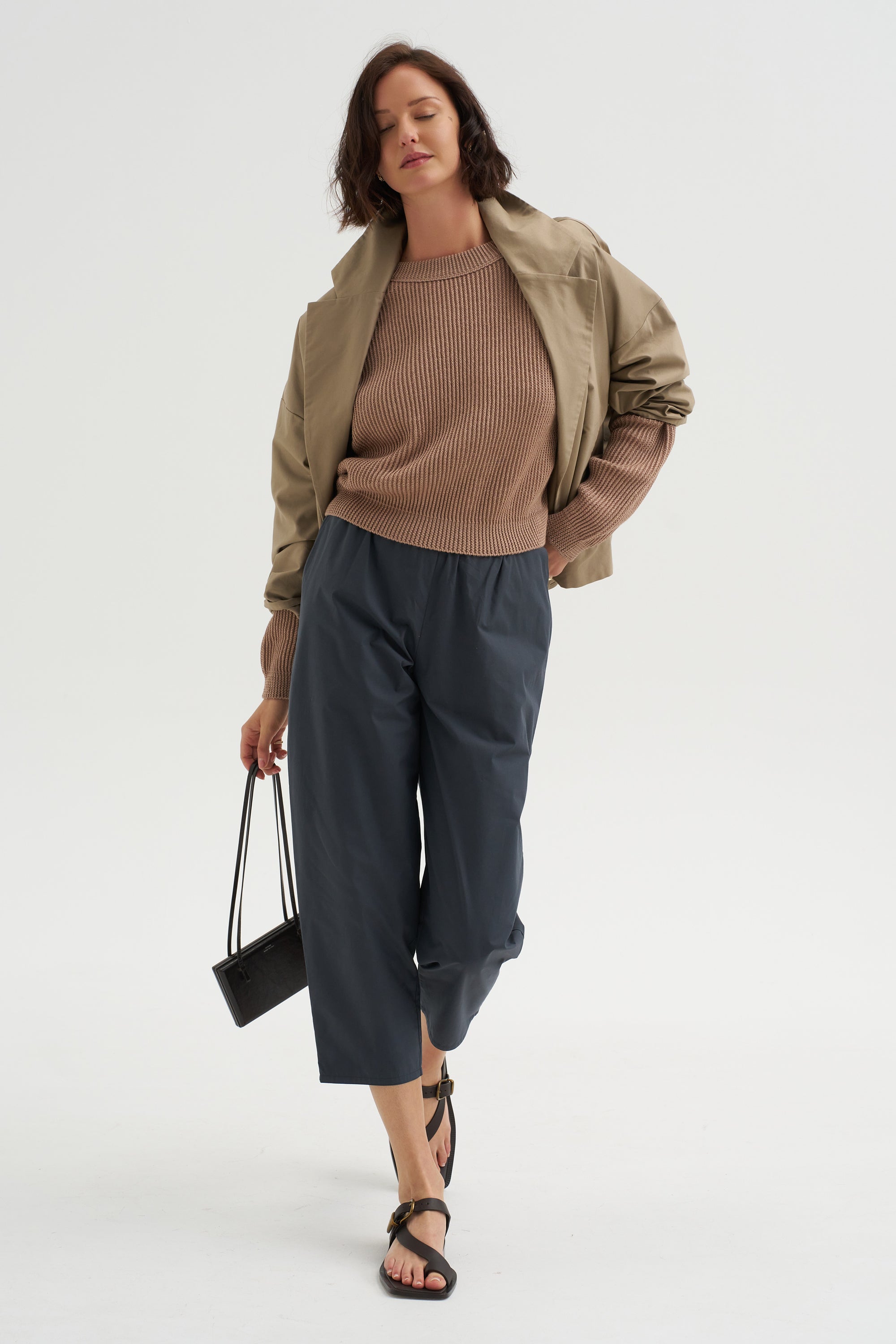 Crew Neck Ribbed Raglan Sweater