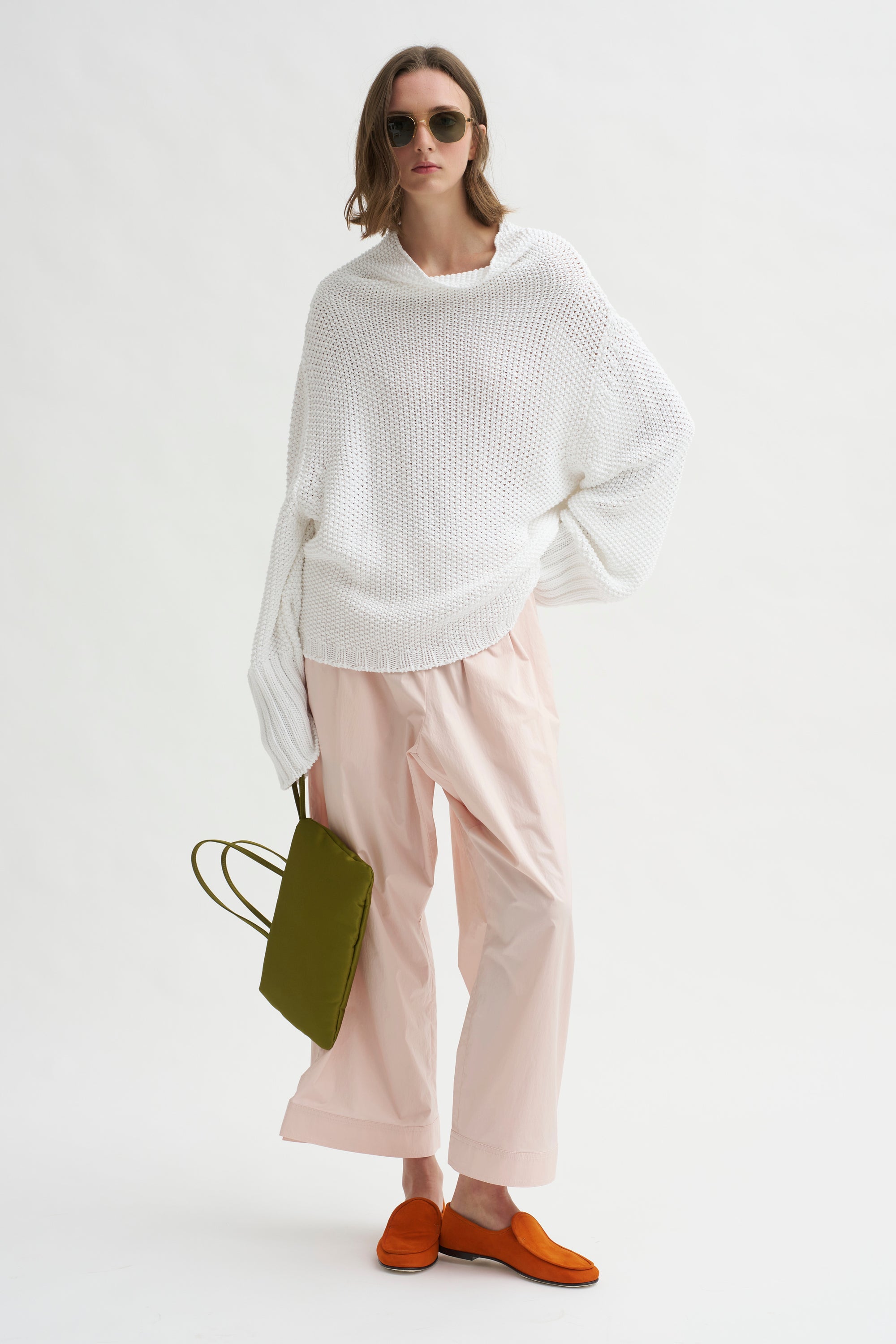 Mock Neck Kimono Sleeve Sweater, White