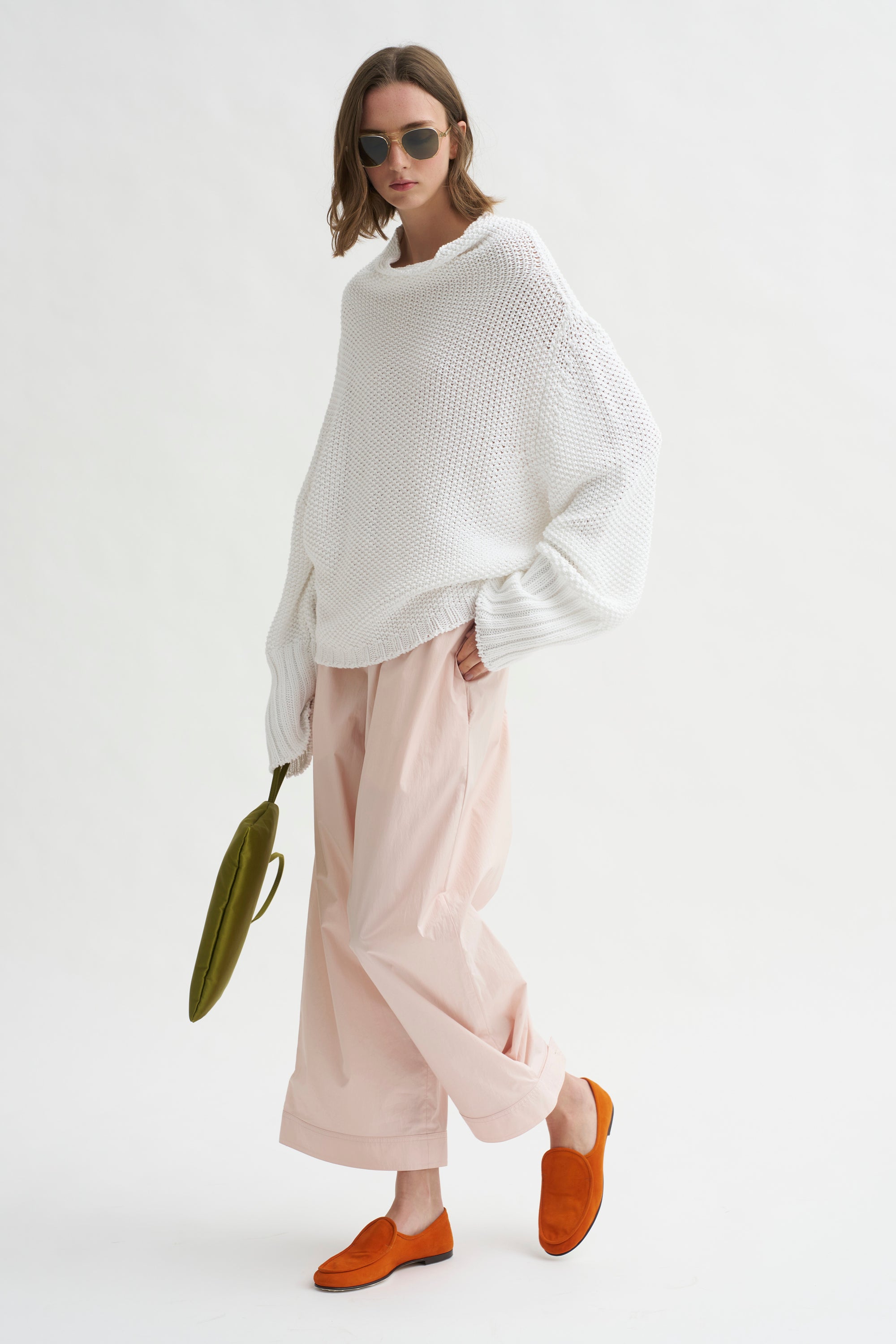 Mock Neck Kimono Sleeve Sweater, White