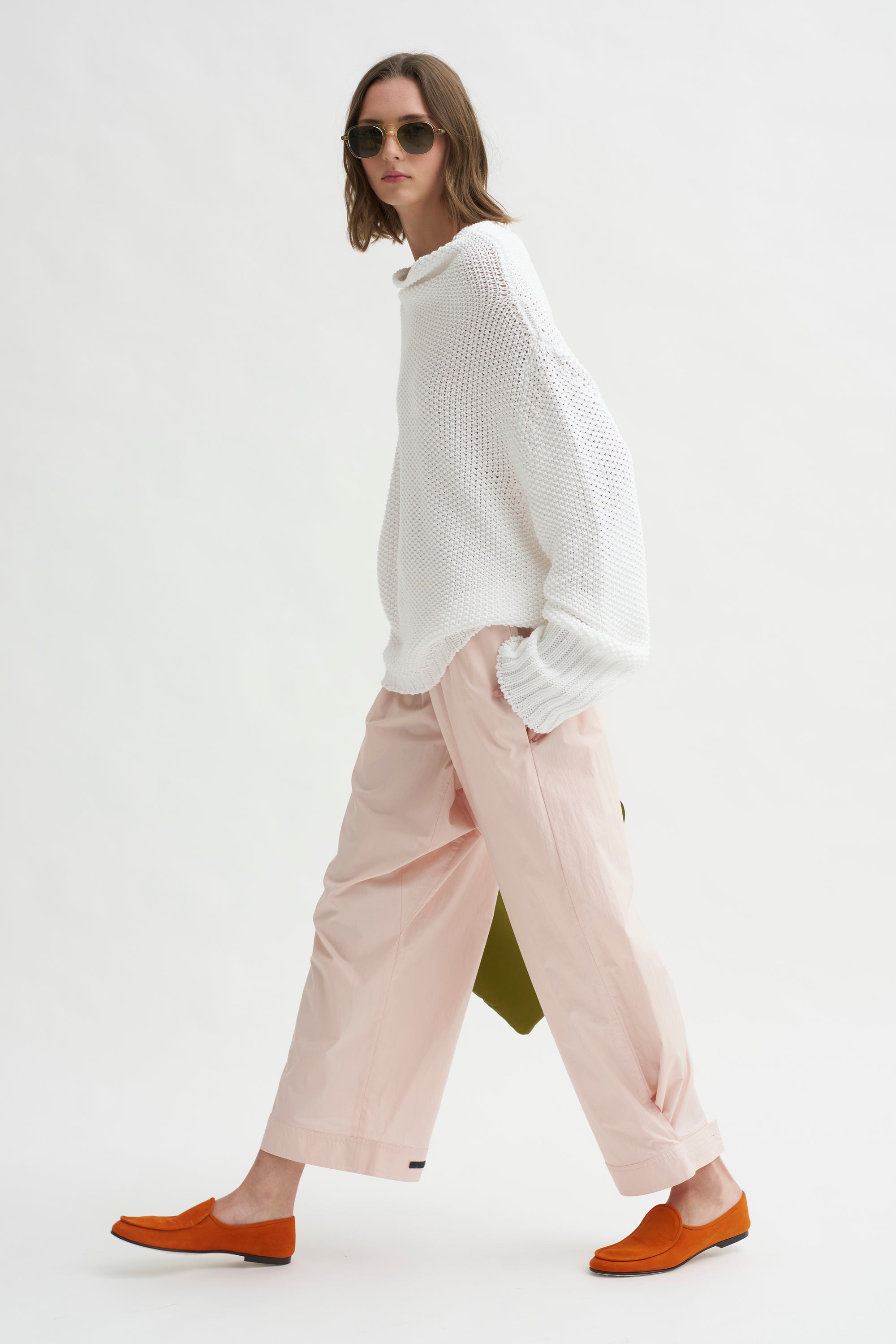Mock Neck Kimono Sleeve Sweater, White