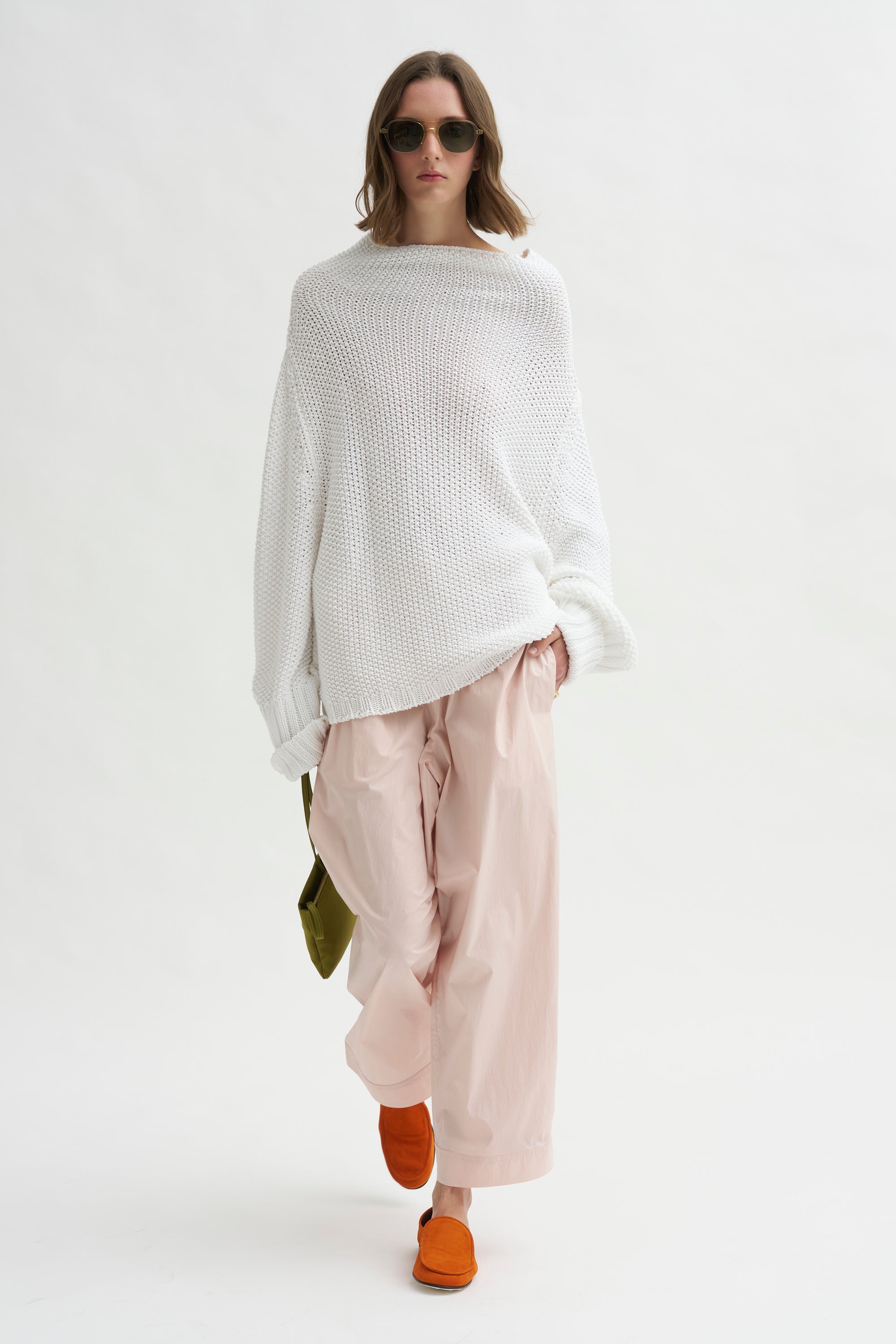 Mock Neck Kimono Sleeve Sweater, White