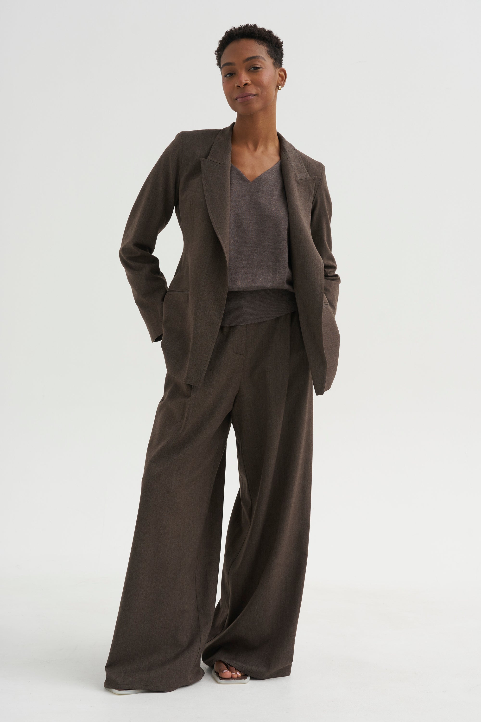 Loose Blazer - Spigato, Dark Taupe
