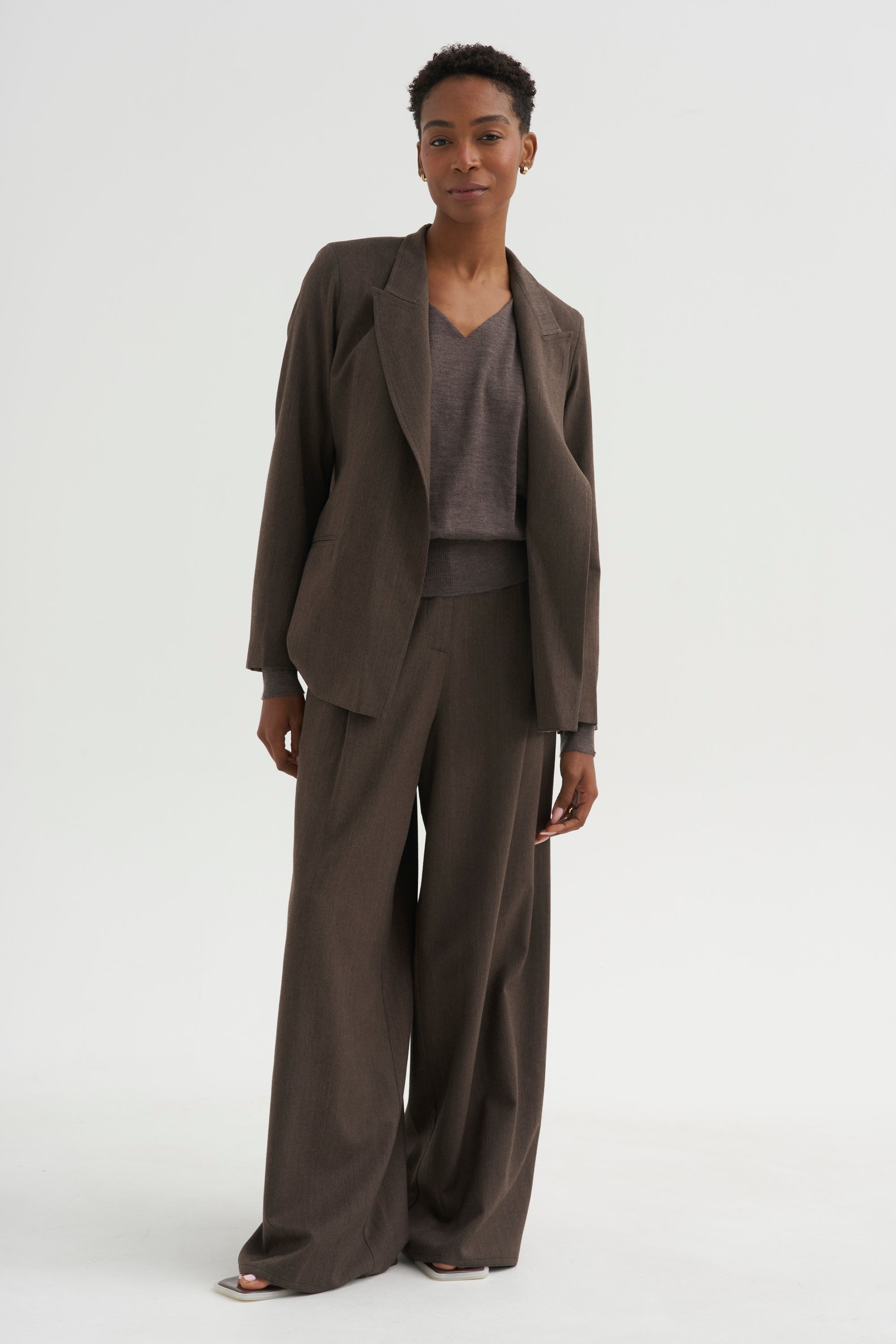 Loose Blazer - Spigato, Dark Taupe
