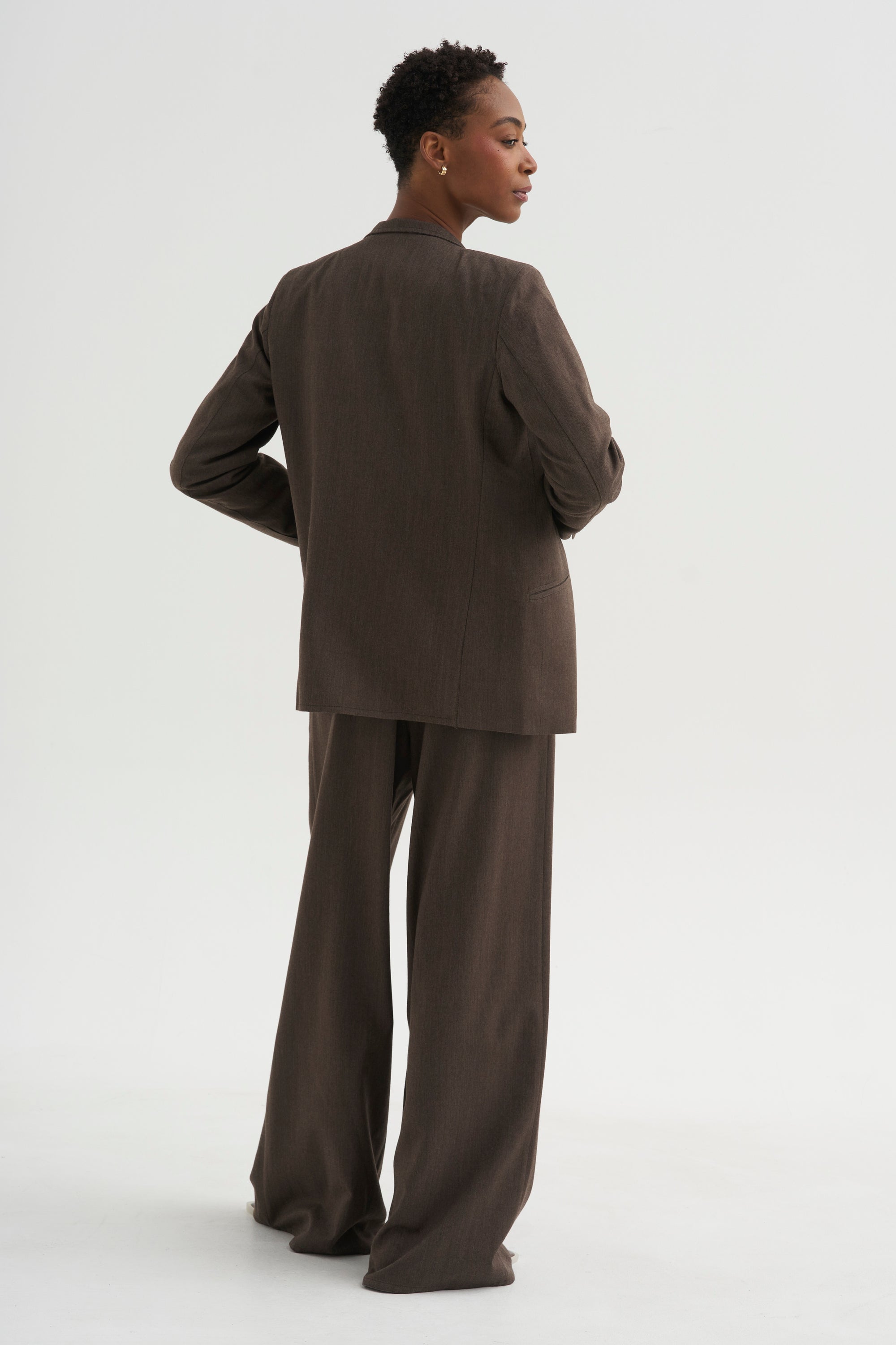 Loose Blazer - Spigato, Dark Taupe