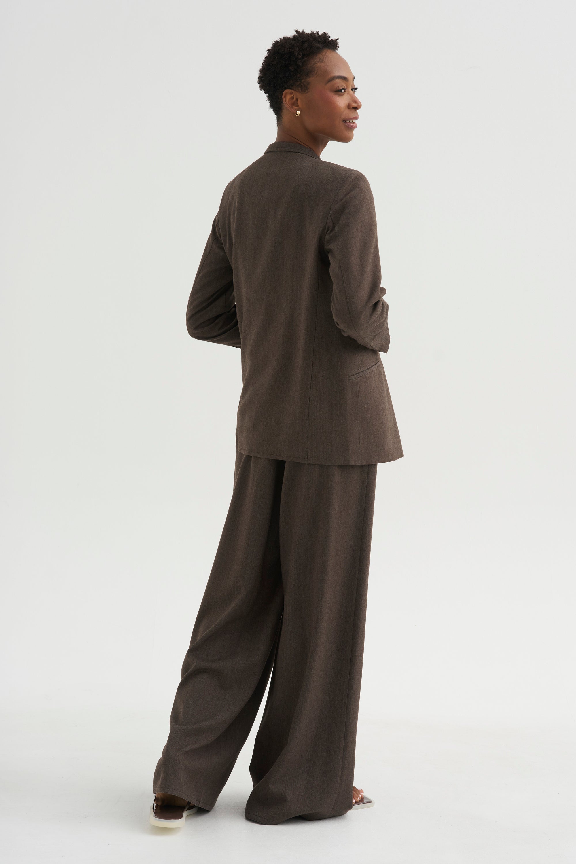 Loose Blazer - Spigato, Dark Taupe