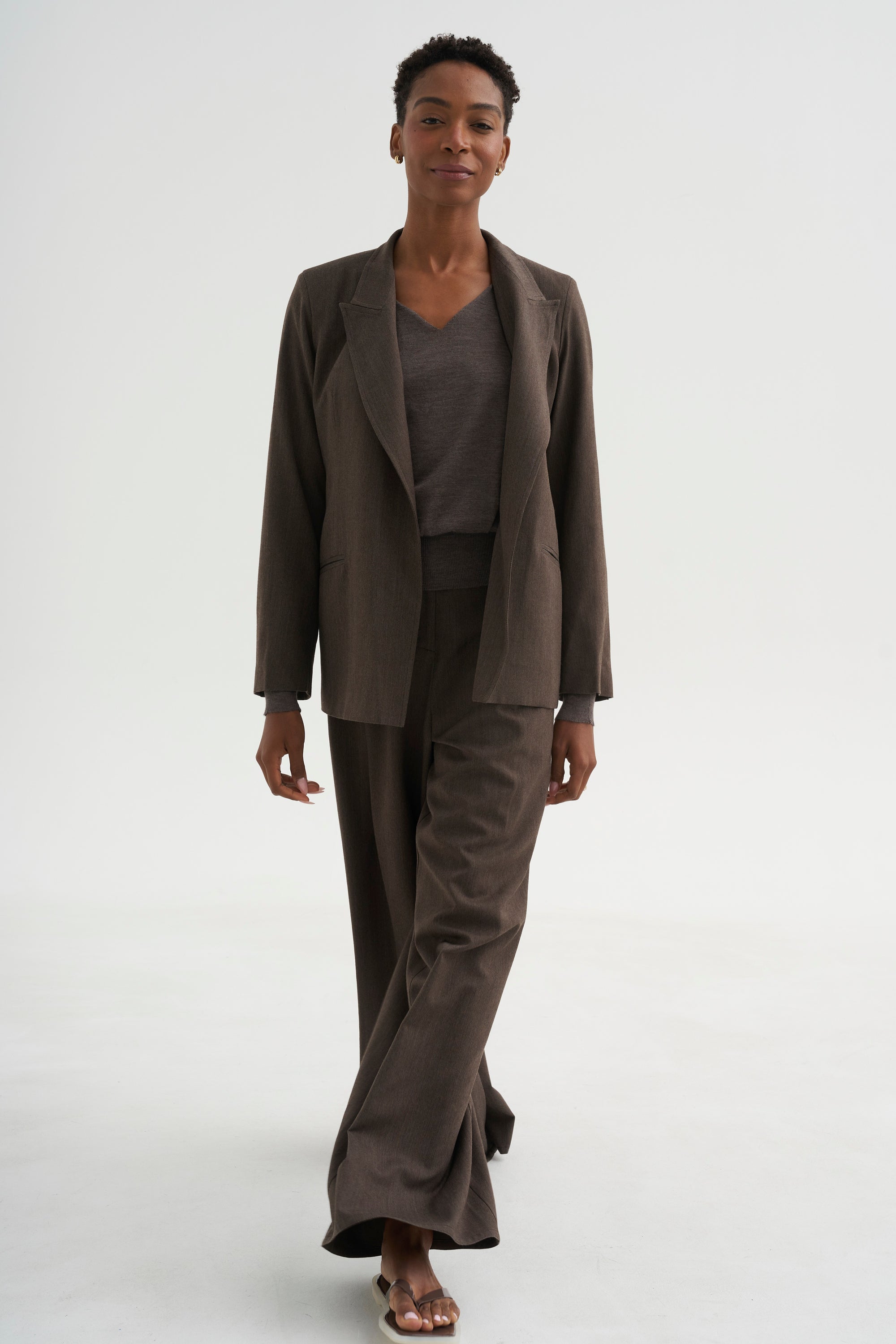 Loose Blazer - Spigato, Dark Taupe