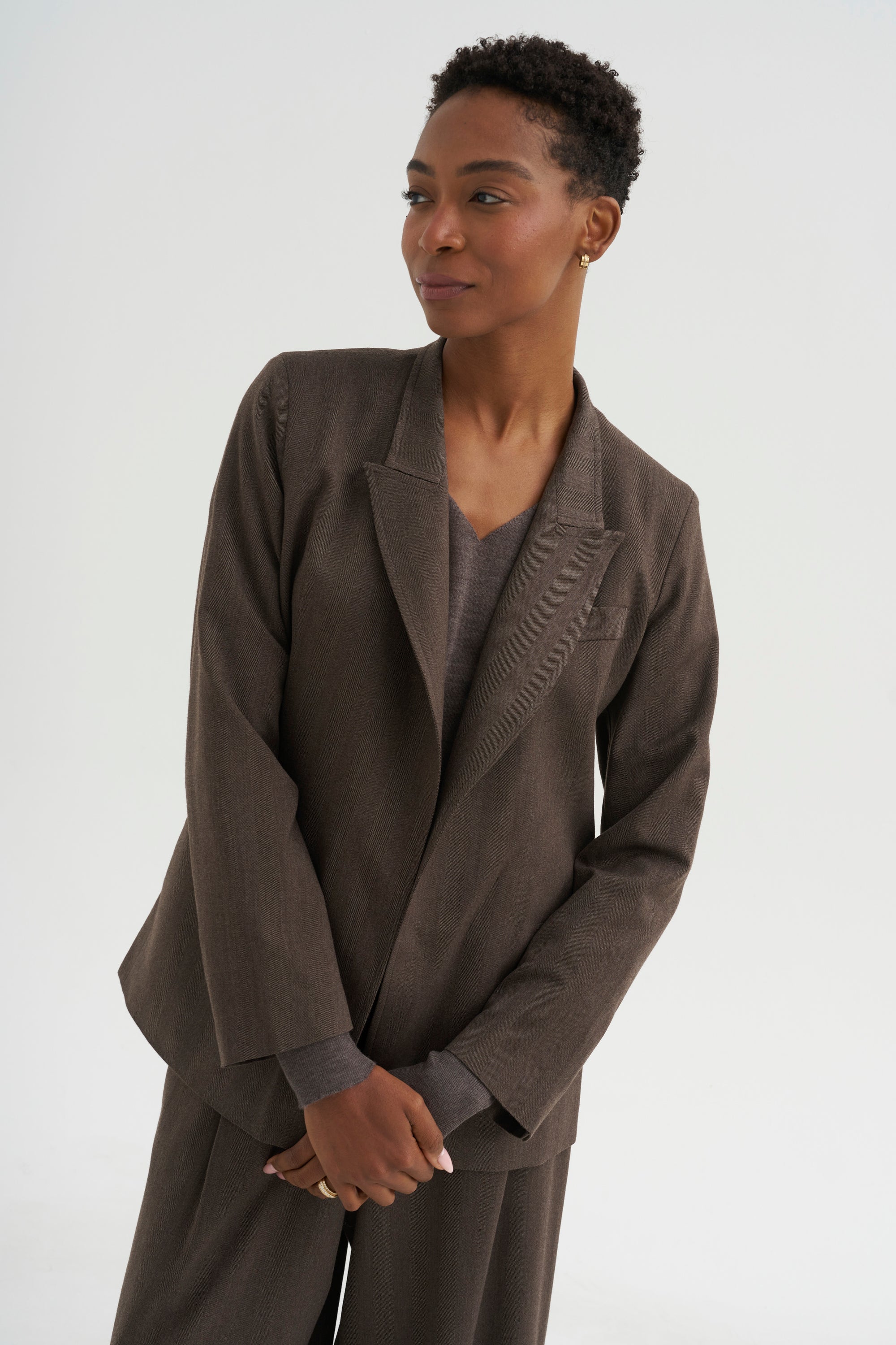 Loose Blazer - Spigato, Dark Taupe