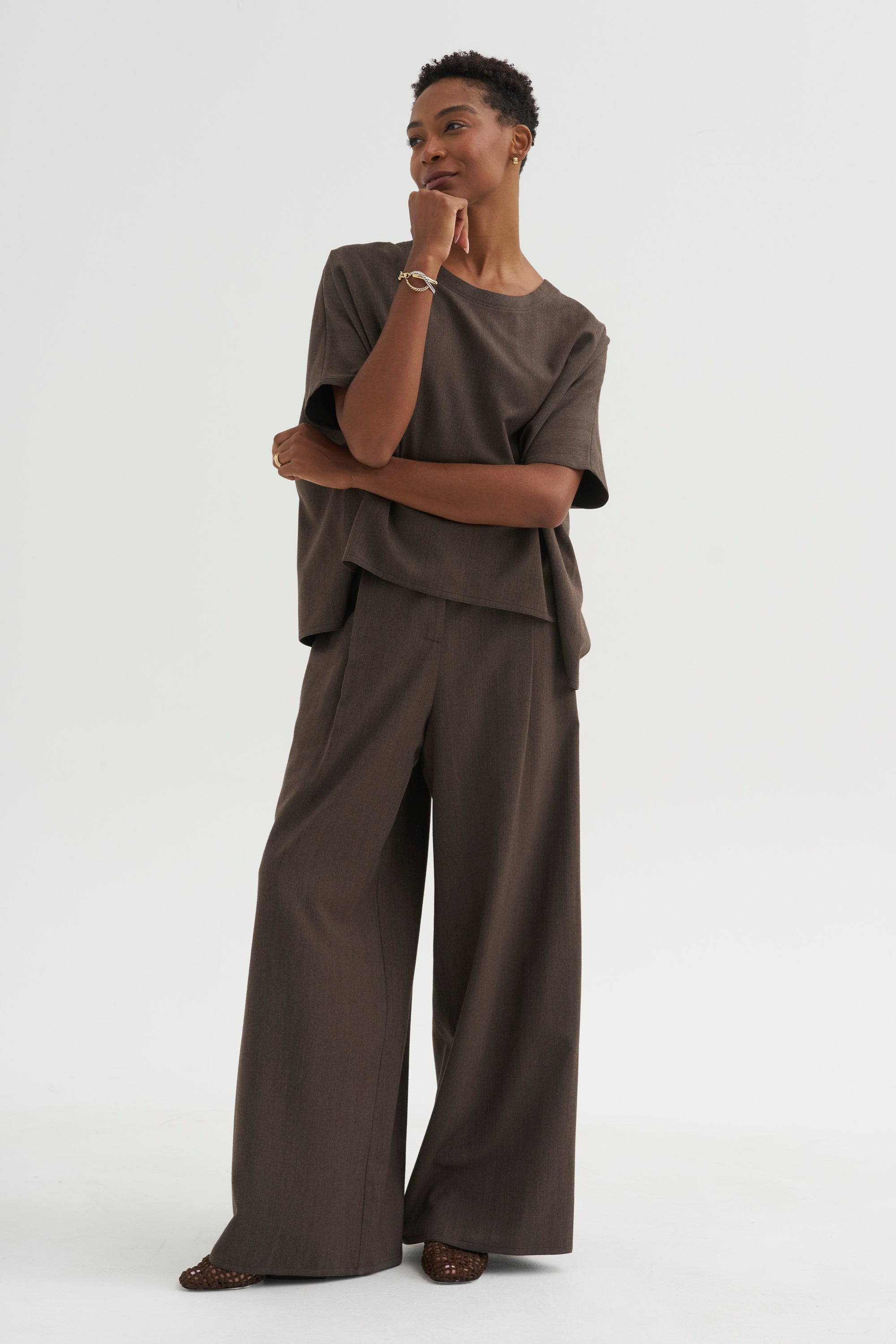 Easy T-Shirt - Spigato, Dark Taupe