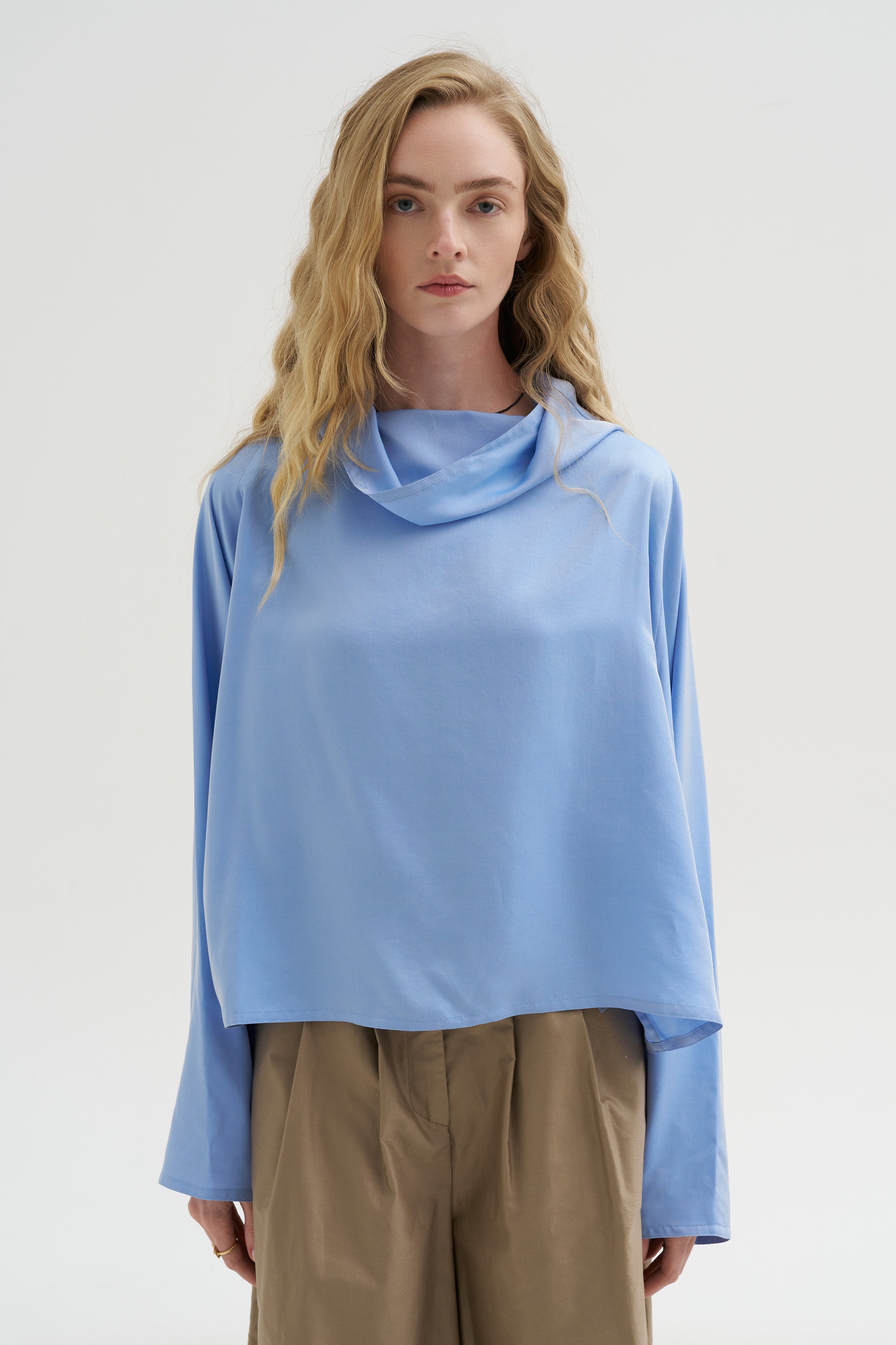 Batwing Turtleneck Oversized Shirt, Cielo
