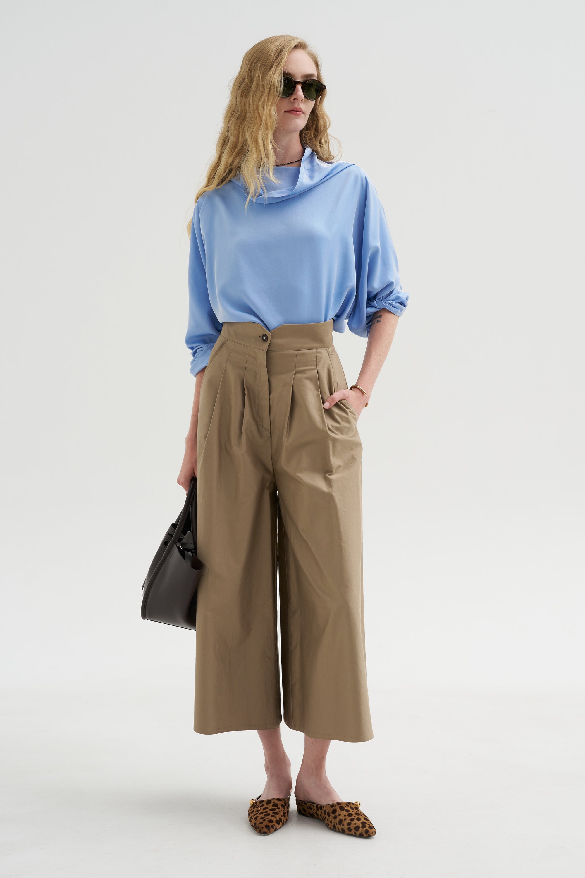 Batwing Turtleneck Oversized Shirt, Cielo