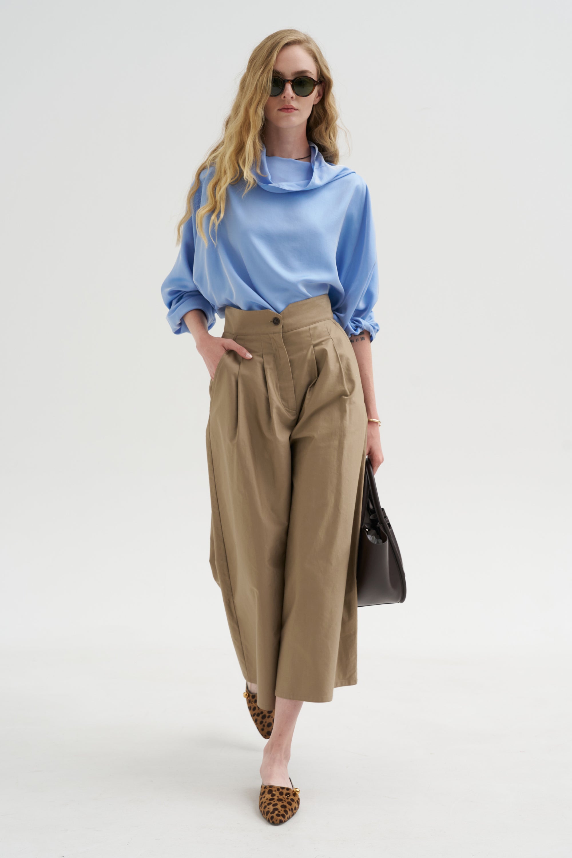 Batwing Turtleneck Oversized Shirt, Cielo