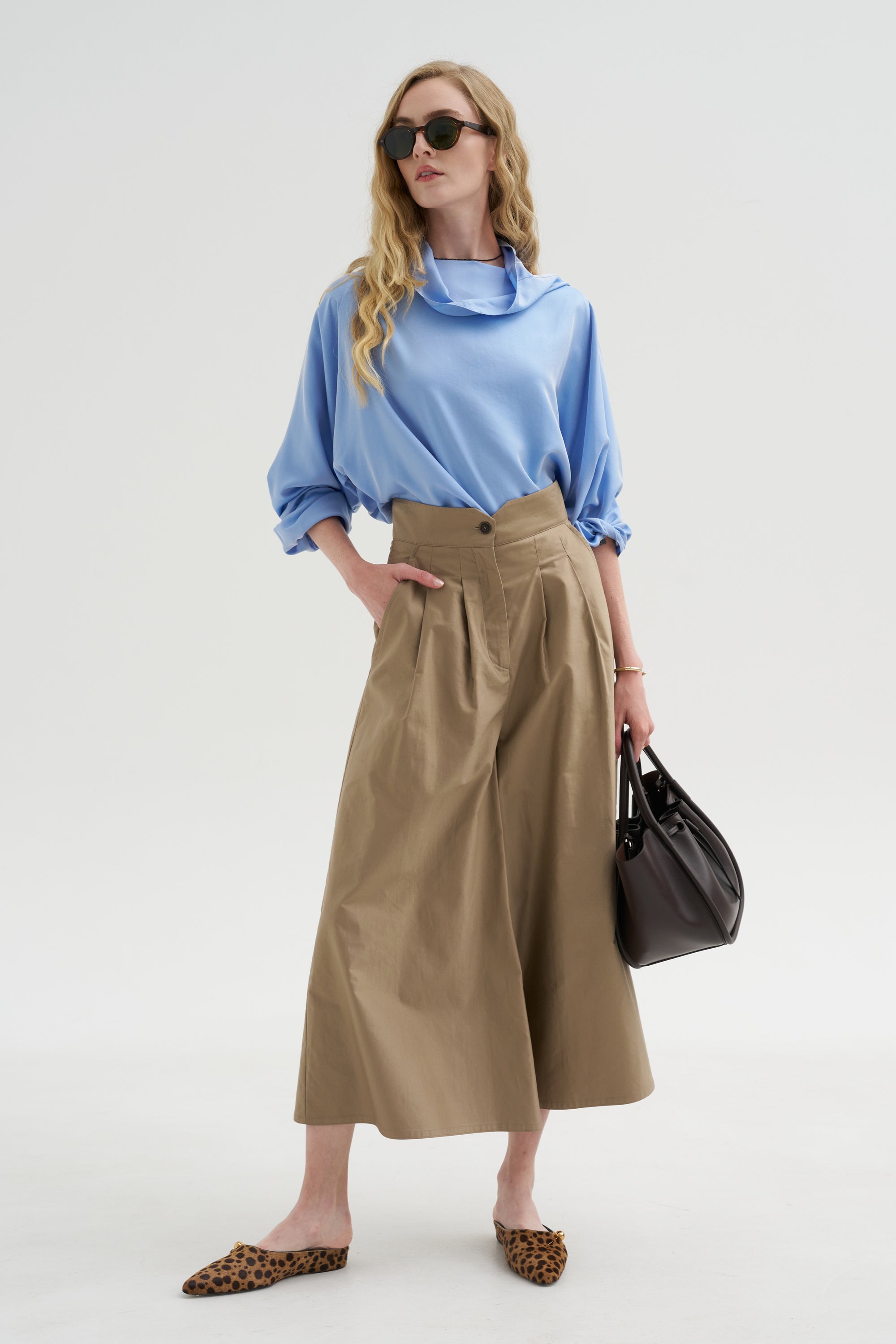Batwing Turtleneck Oversized Shirt, Cielo