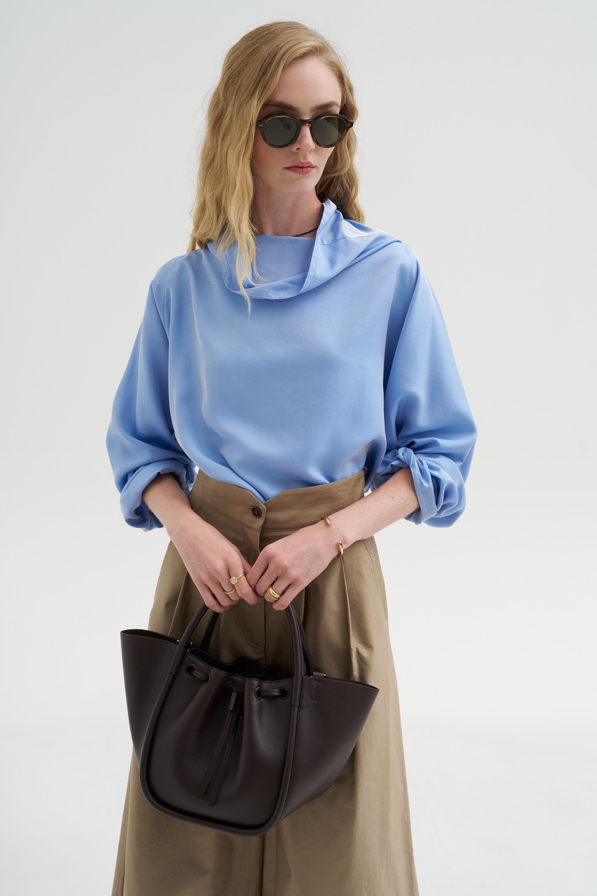 Batwing Turtleneck Oversized Shirt, Cielo