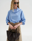 Batwing Turtleneck Oversized Shirt, Cielo