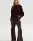 Wide Leg Pants with Belt, Black Wood