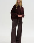 Wide Leg Pants with Belt, Black Wood