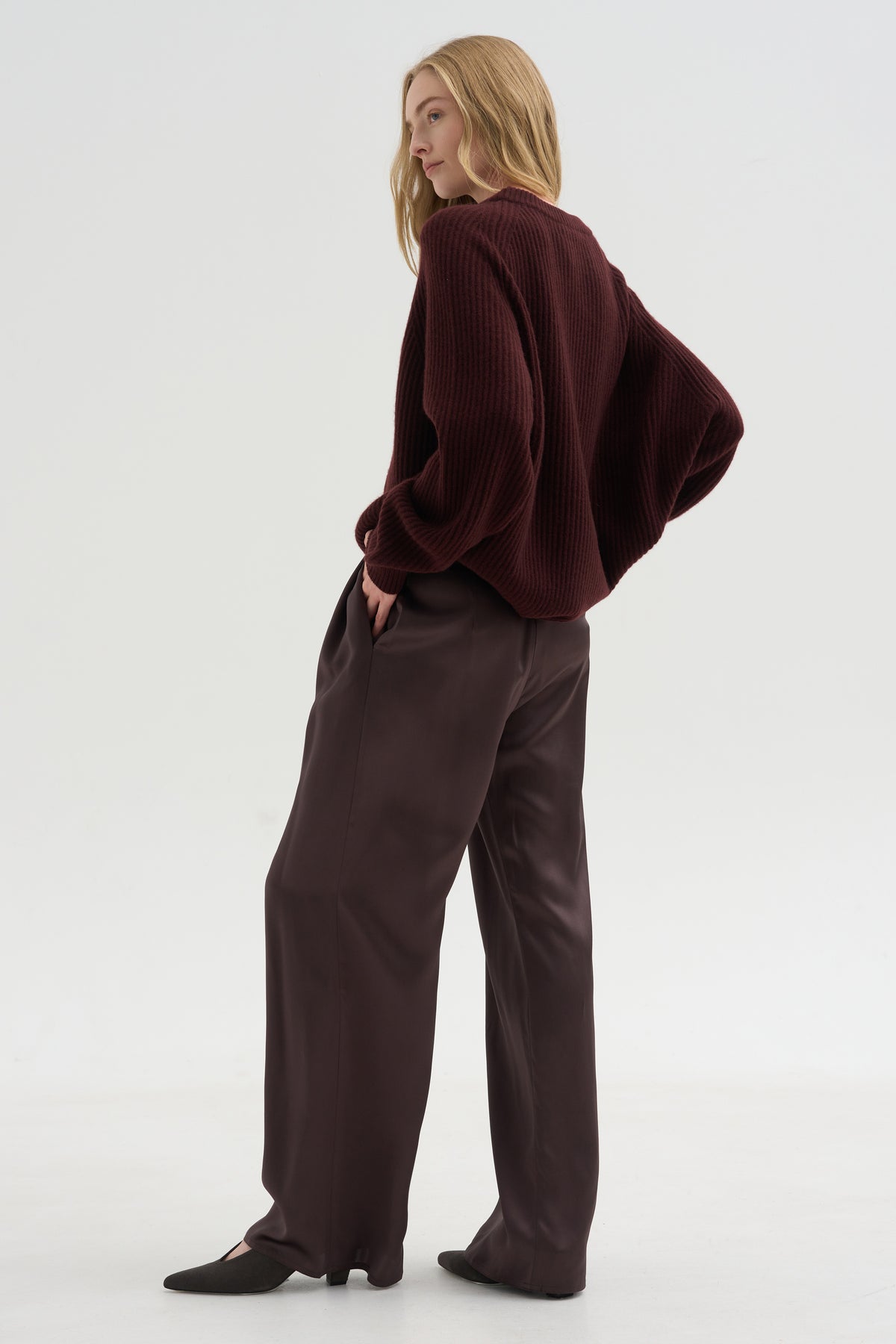 Wide Leg Pants with Belt, Black Wood