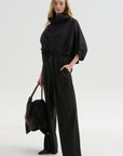 Batwing Turtleneck Oversized T-Shirt, Black