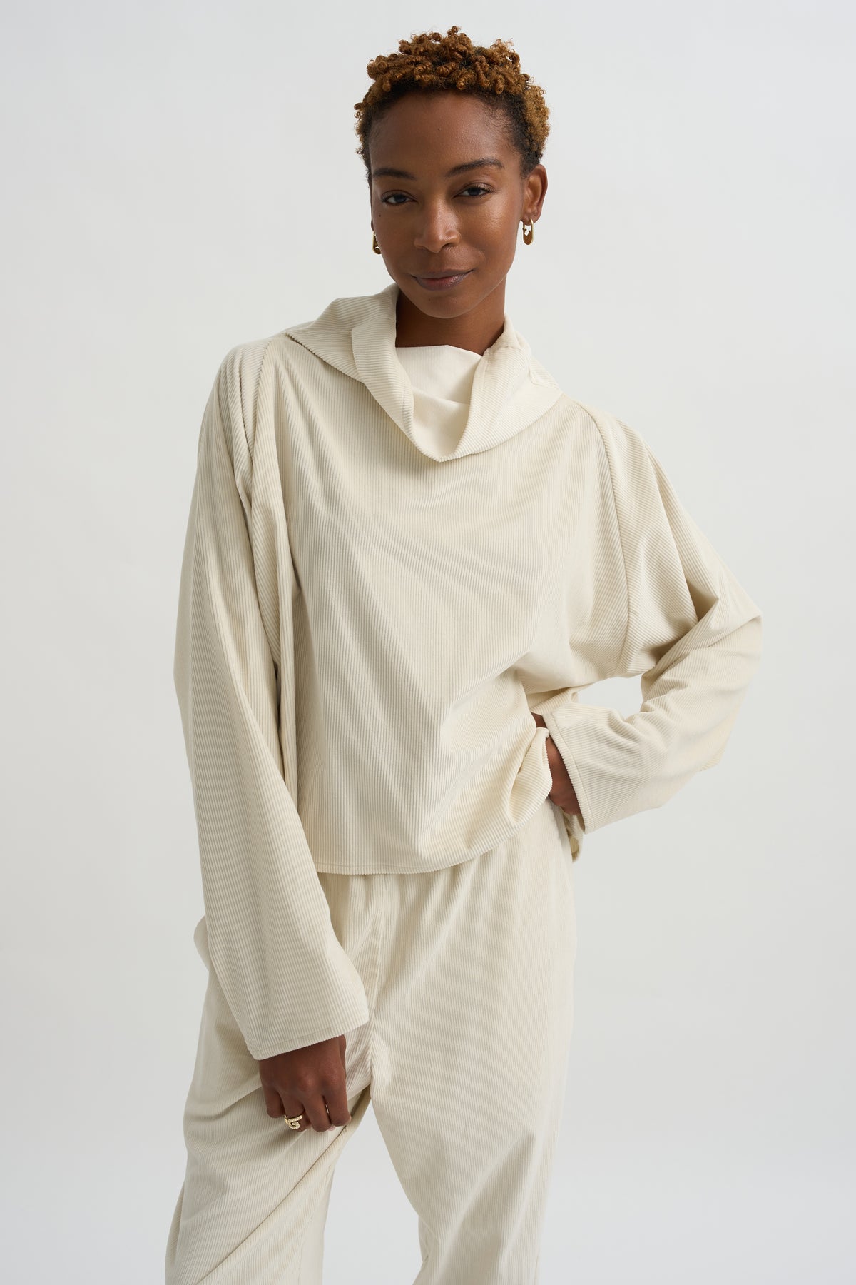 Batwing Turtleneck Oversized Shirt, White