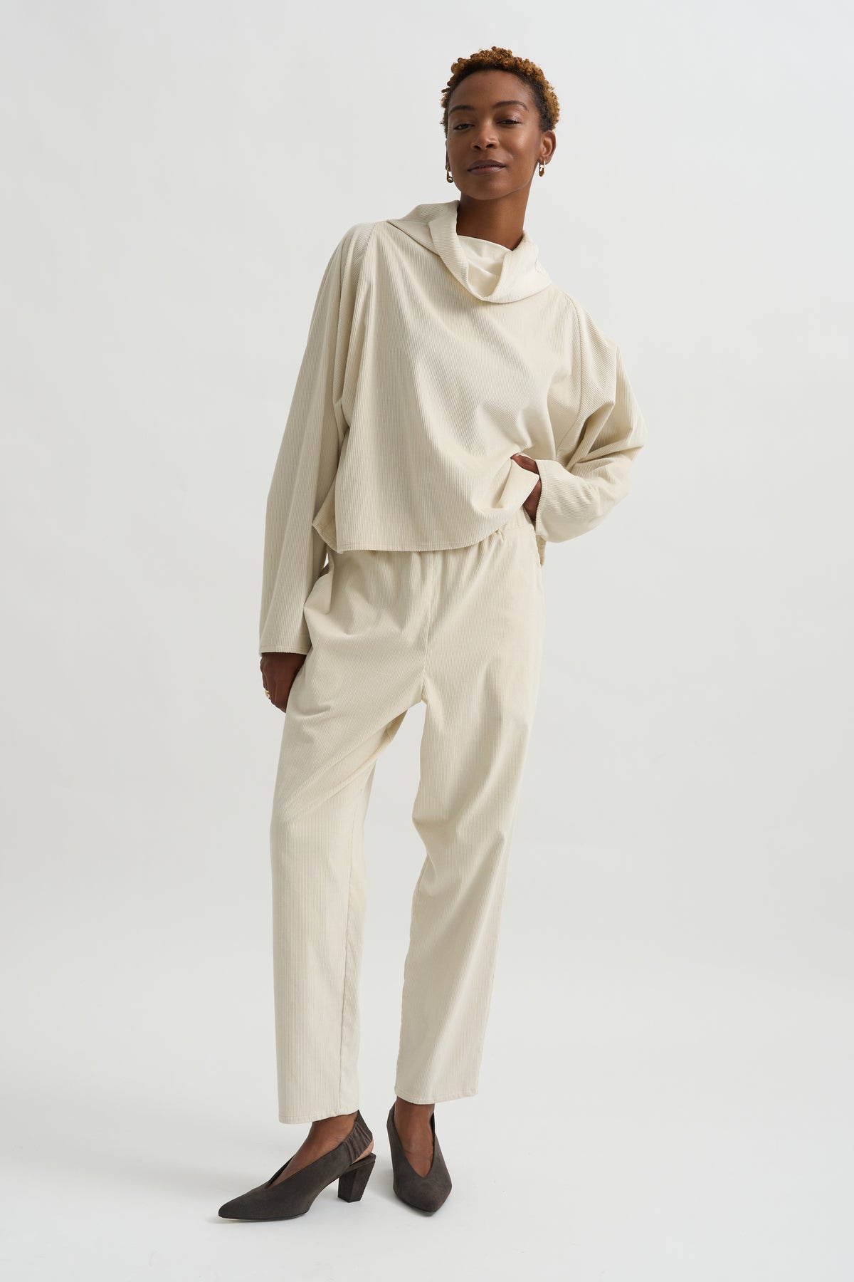 Batwing Turtleneck Oversized Shirt, White