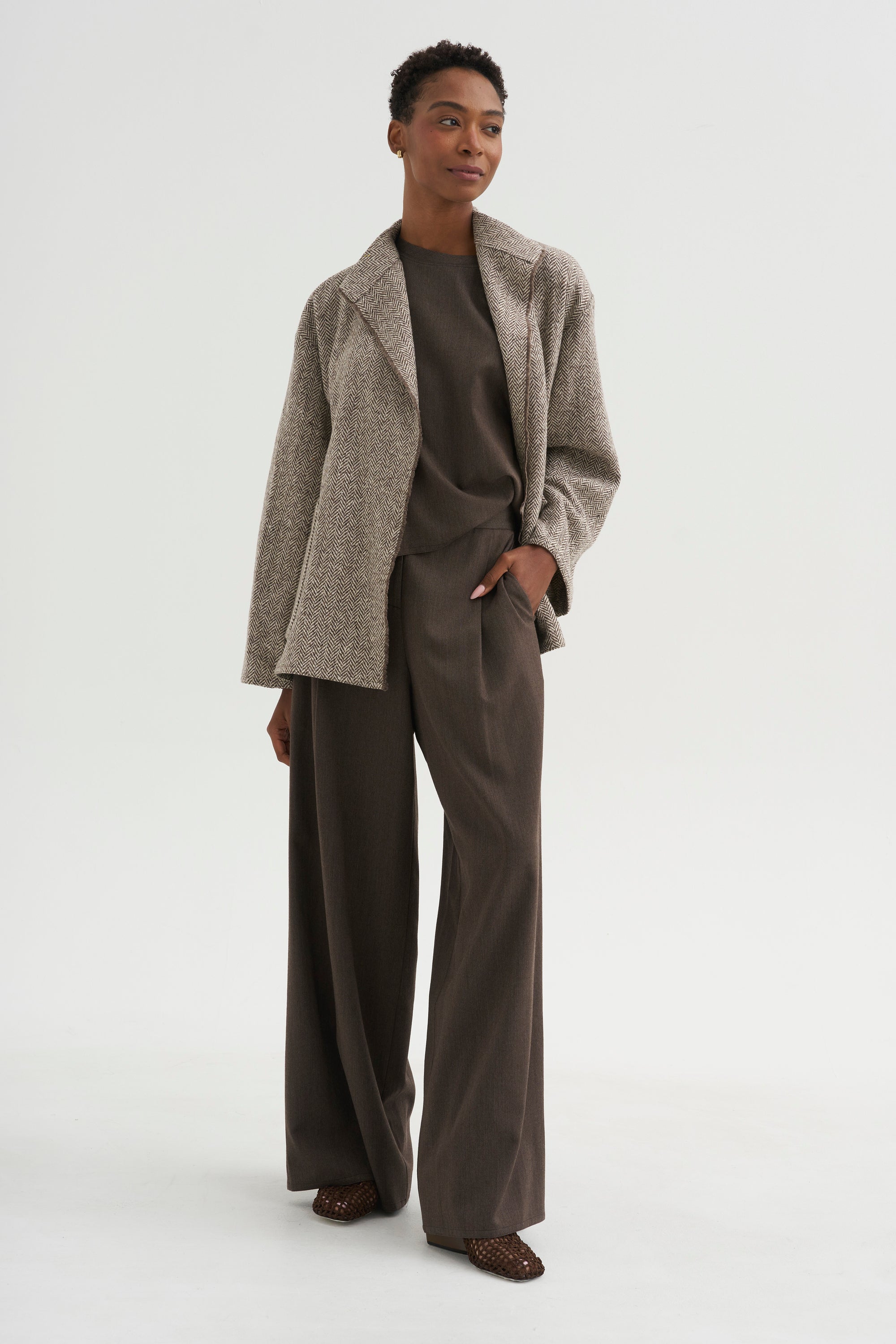 Medium Jacket with Cimossa - Herringbone, Marron