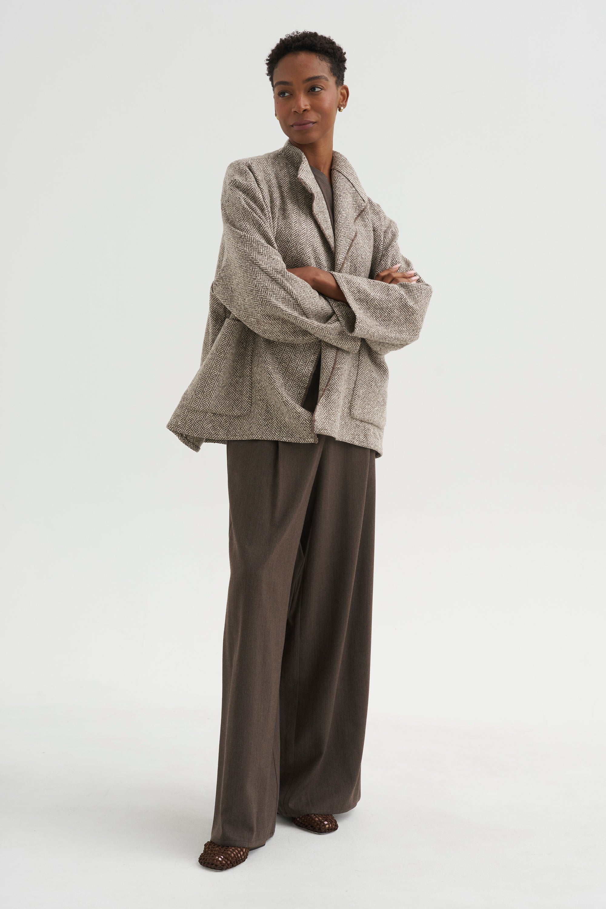 Medium Jacket with Cimossa - Herringbone, Marron