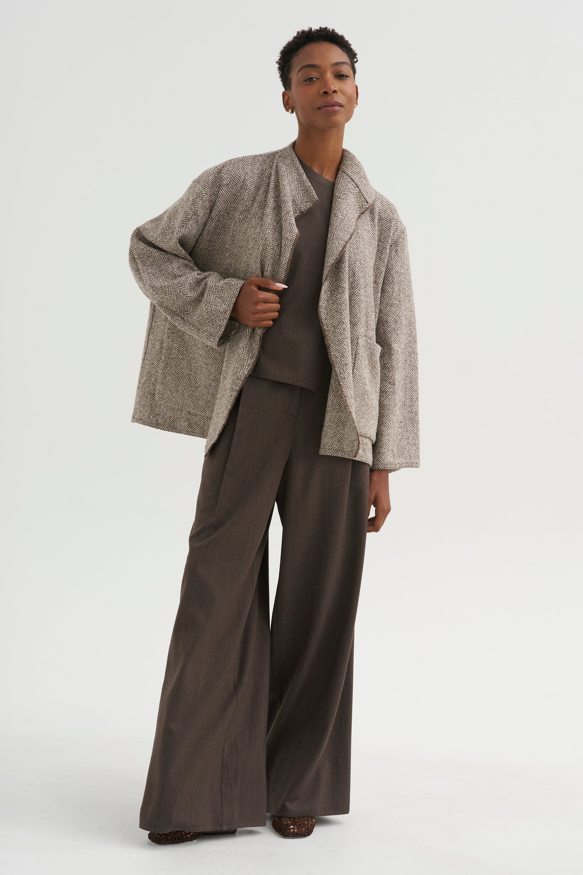Medium Jacket with Cimossa - Herringbone, Marron