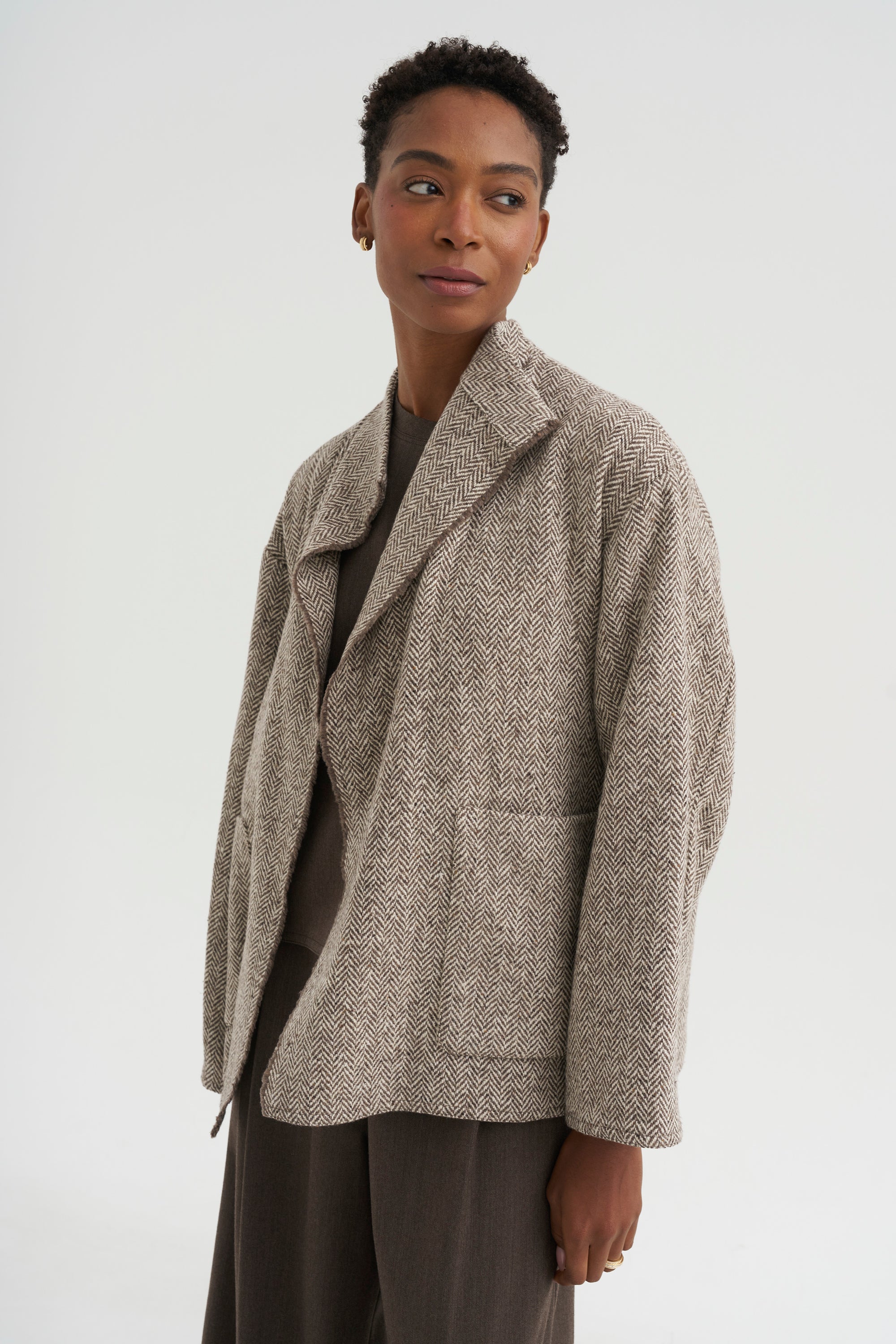 Medium Jacket with Cimossa - Herringbone, Marron