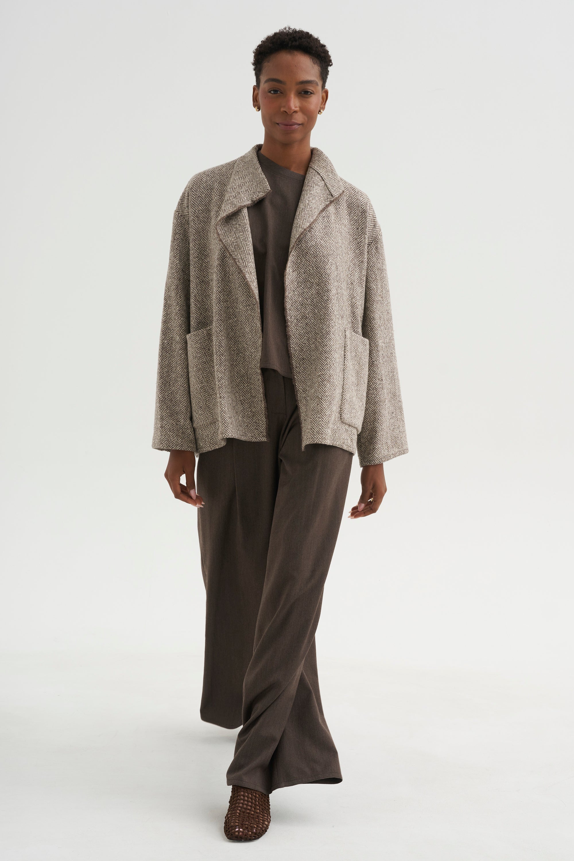 Medium Jacket with Cimossa - Herringbone, Marron