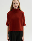 High Neck Short Sleeve Knit Top, Saffron