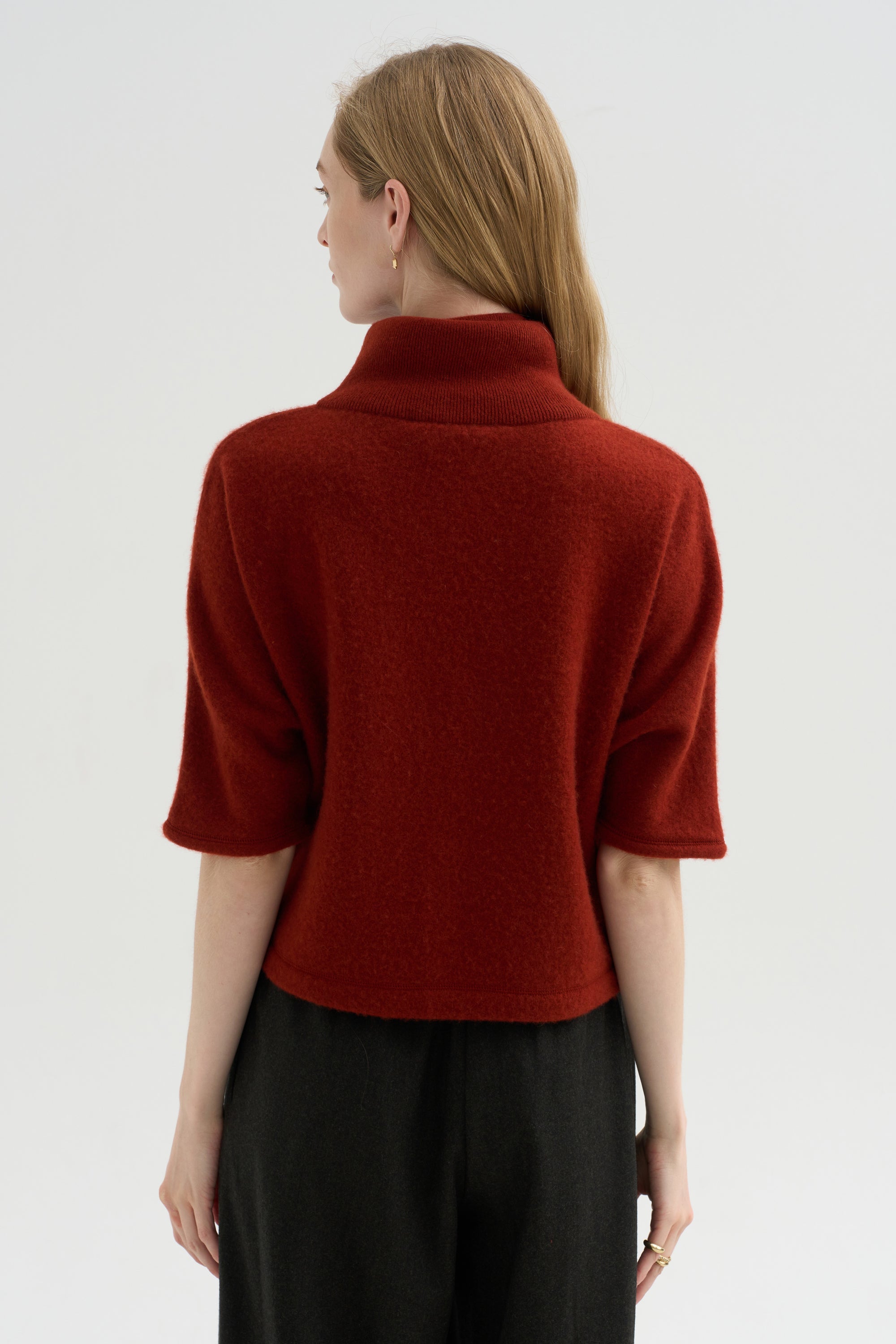 High Neck Short Sleeve Knit Top, Saffron