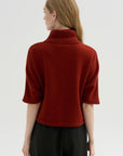 High Neck Short Sleeve Knit Top, Saffron