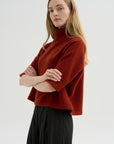 High Neck Short Sleeve Knit Top, Saffron