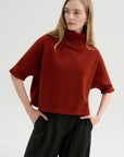 High Neck Short Sleeve Knit Top, Saffron
