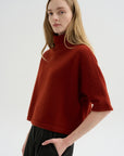 High Neck Short Sleeve Knit Top, Saffron