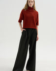 High Neck Short Sleeve Knit Top, Saffron