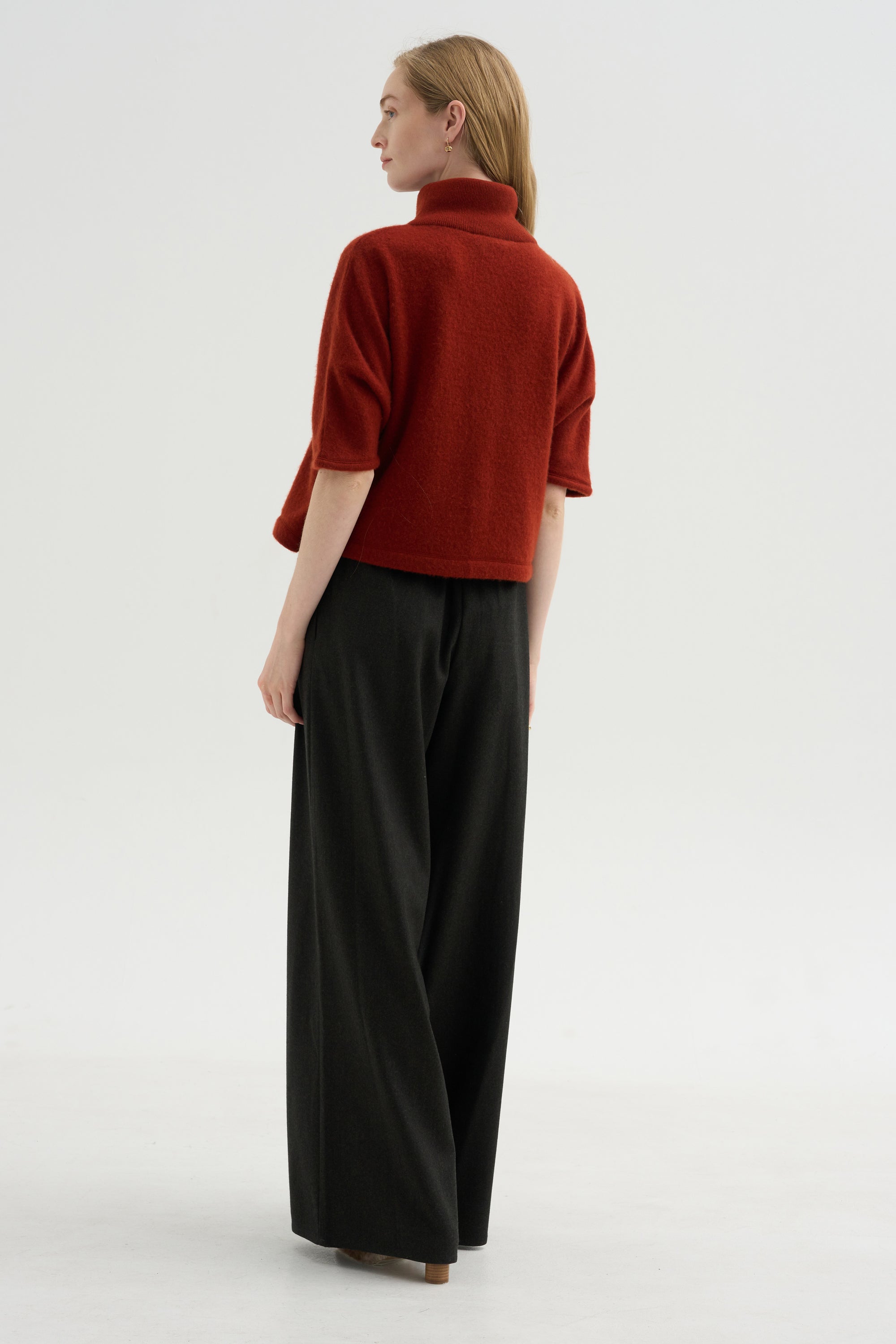High Neck Short Sleeve Knit Top, Saffron