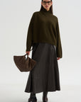 High Crossed Neck Sweater, Moss