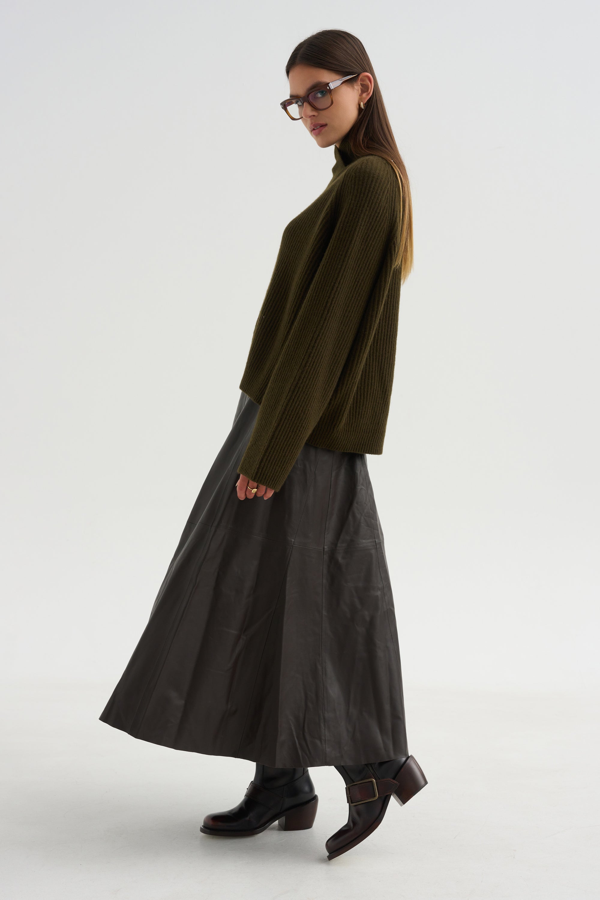 High Crossed Neck Sweater, Moss