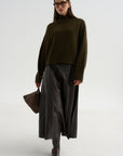 High Crossed Neck Sweater, Moss