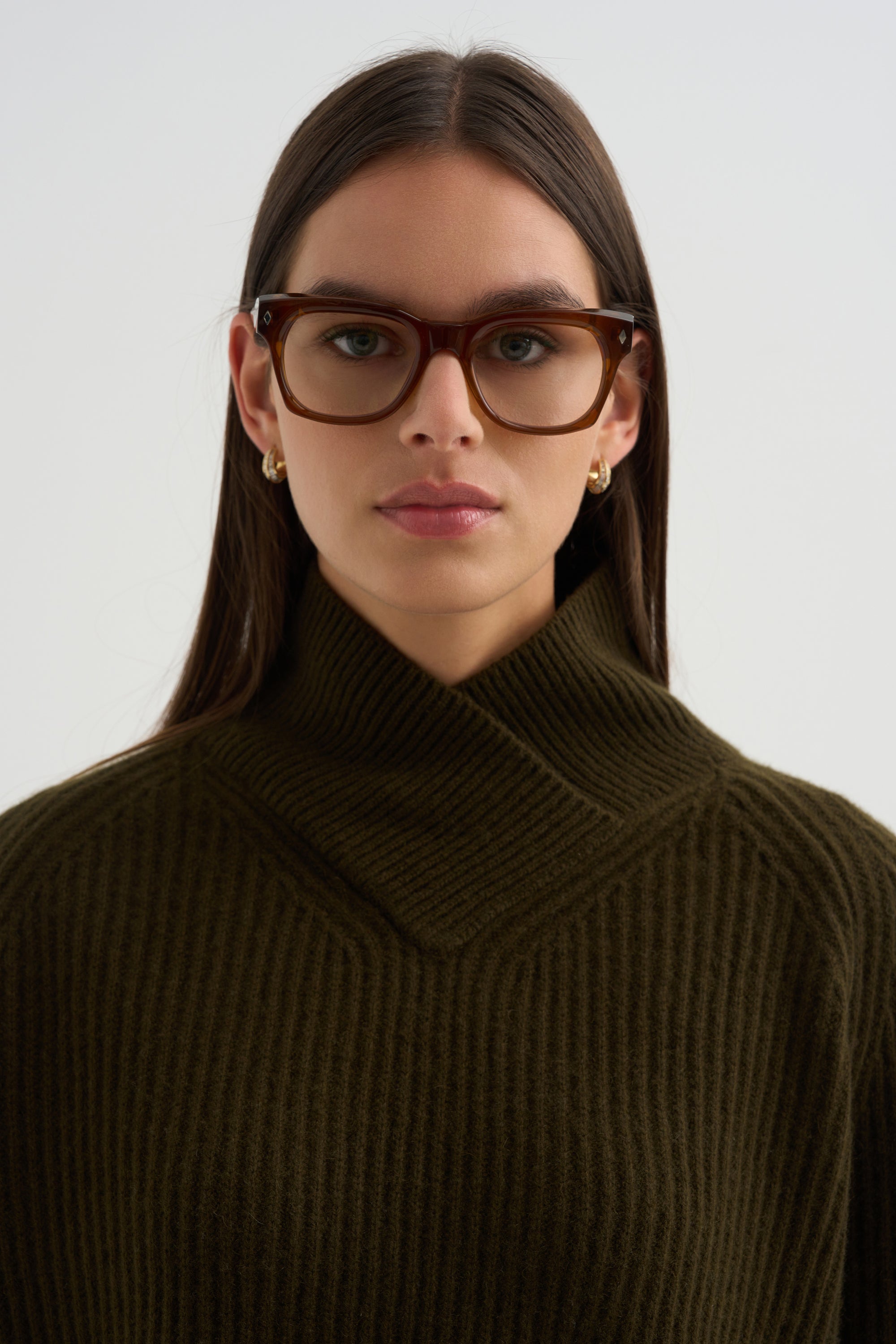 High Crossed Neck Sweater, Moss