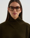 High Crossed Neck Sweater, Moss