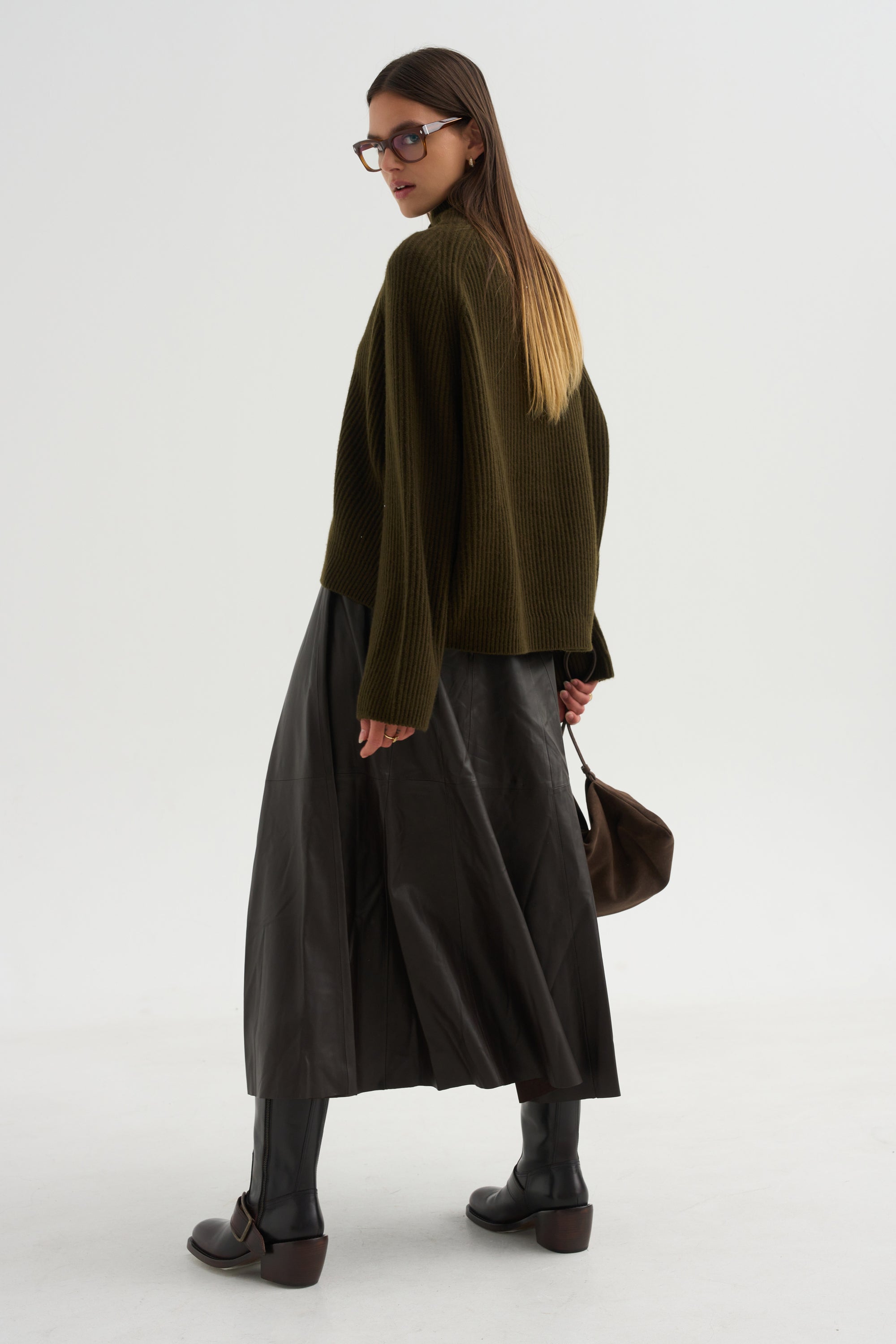 High Crossed Neck Sweater, Moss