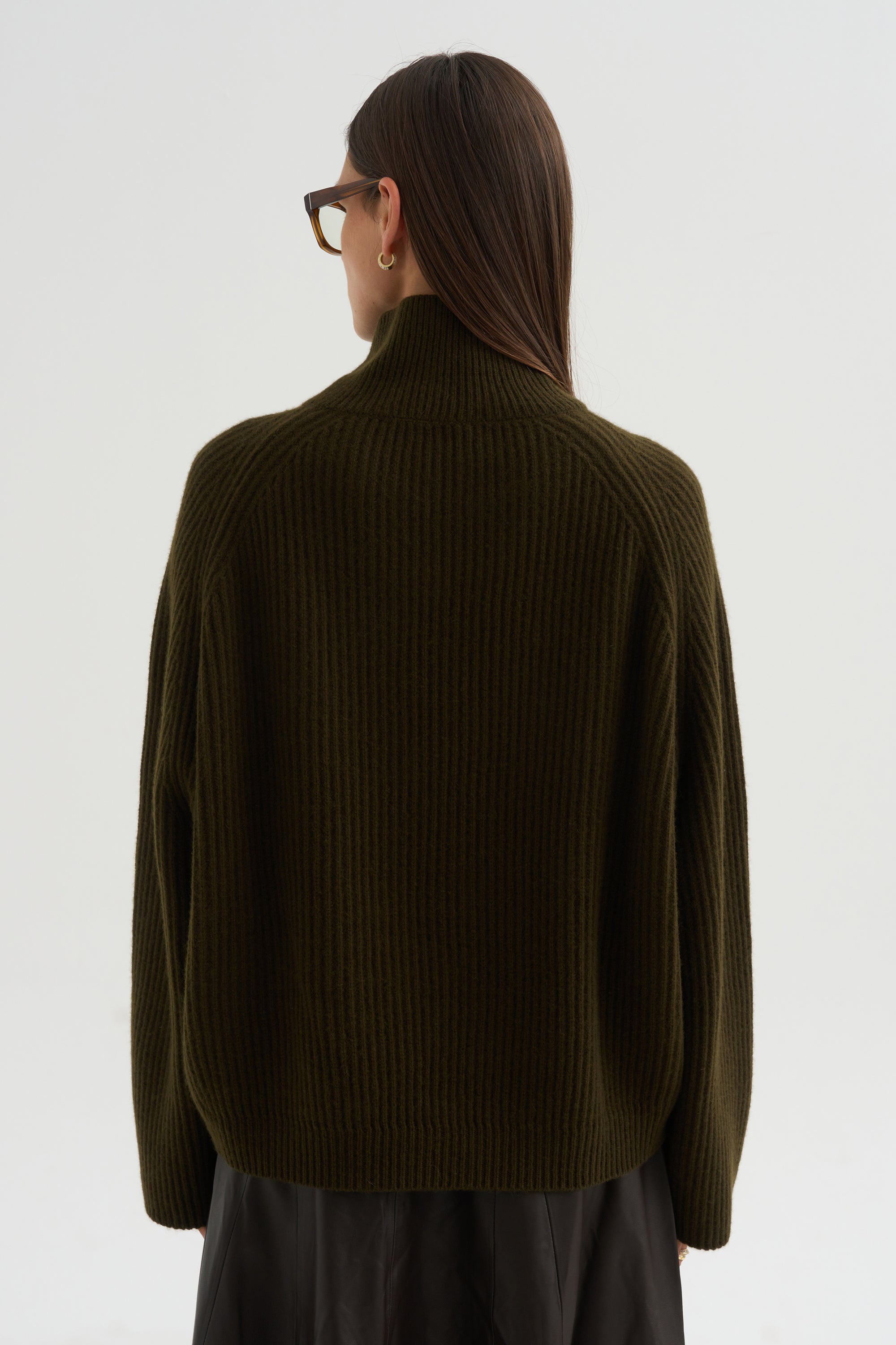 High Crossed Neck Sweater, Moss