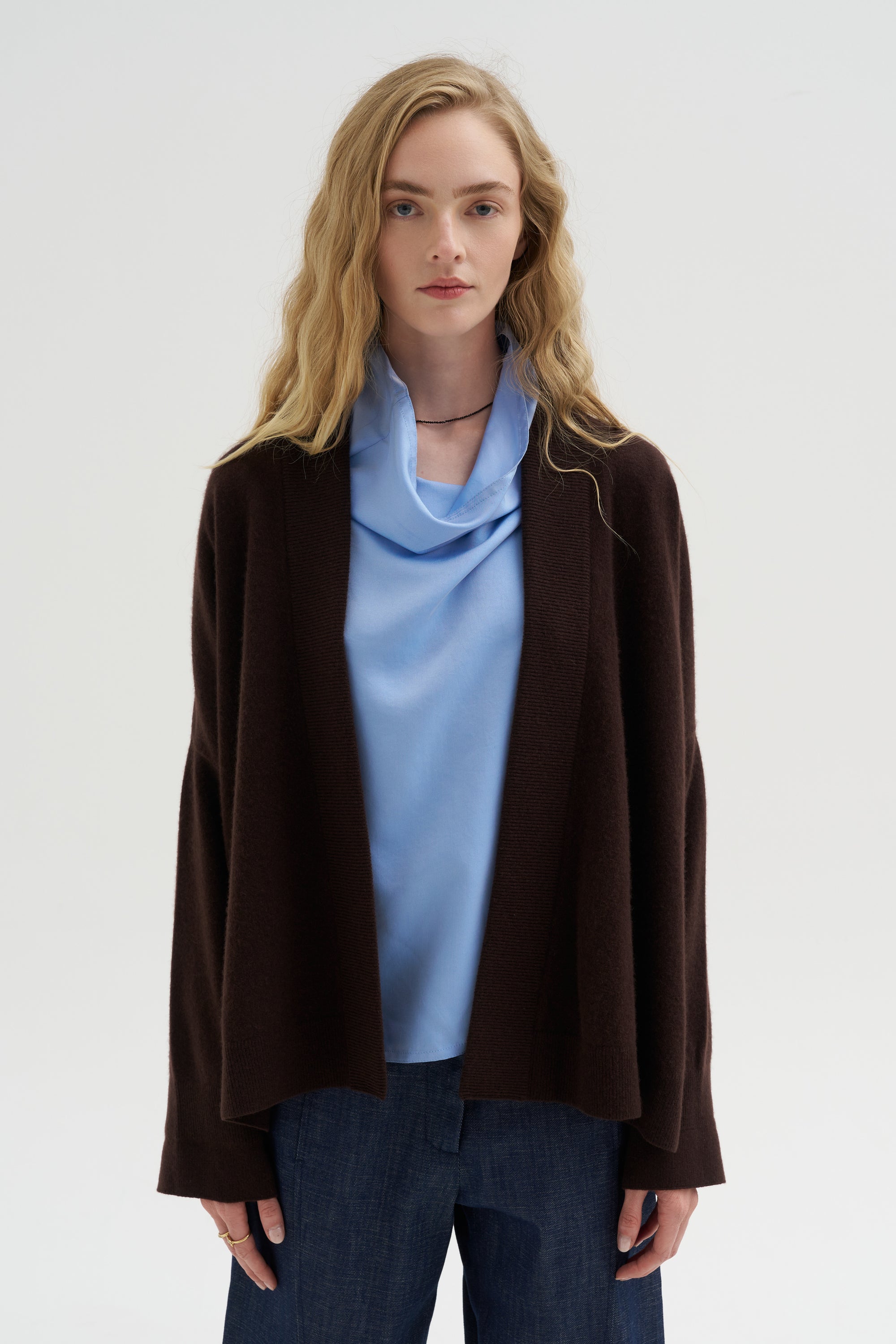 Ribbed Neck Cardigan, Truffle