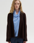 Ribbed Neck Cardigan, Truffle